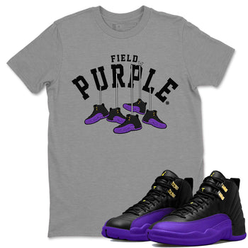 12s Field Purple shirt to match jordans Hanging Sneakers sneaker tees Air Jordan 12 Field Purple SNRT Sneaker Release Tees Unisex Heather Grey 1 T-Shirt