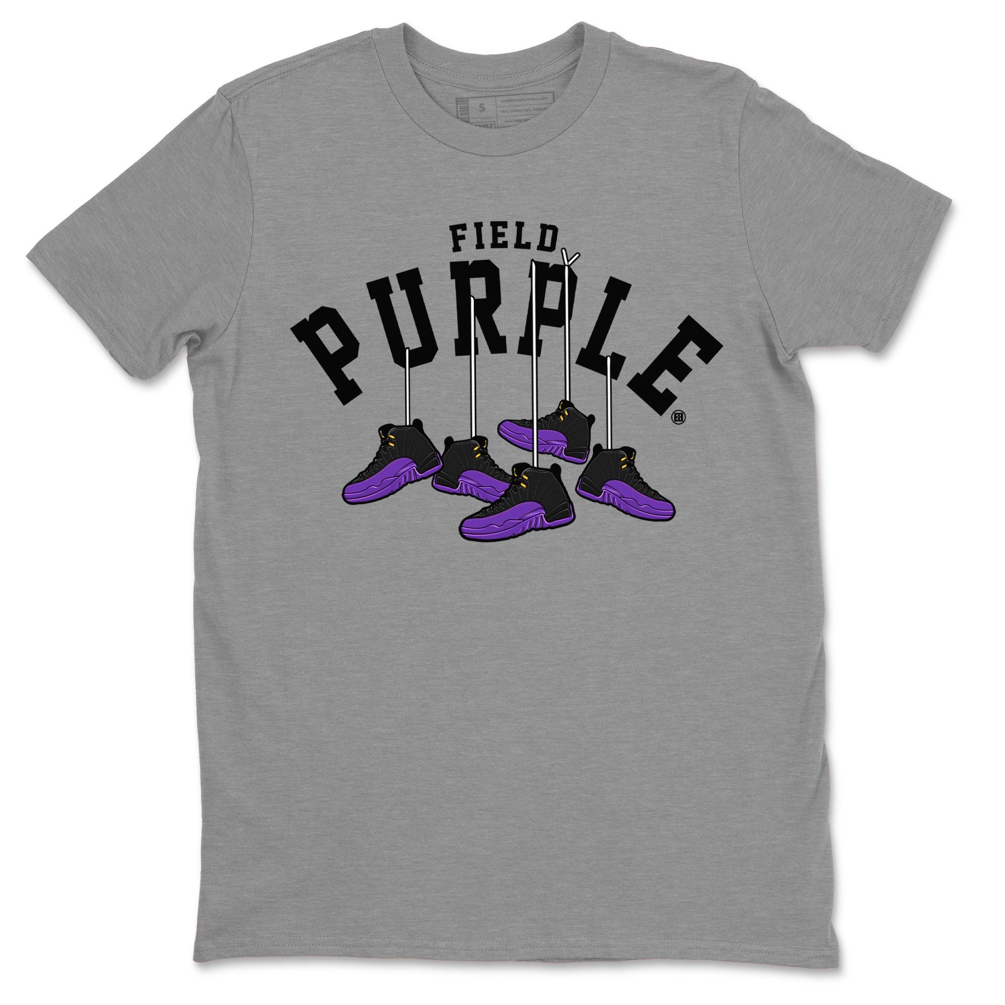 12s Field Purple shirt to match jordans Hanging Sneakers sneaker tees Air Jordan 12 Field Purple SNRT Sneaker Release Tees Unisex Heather Grey 2 T-Shirt