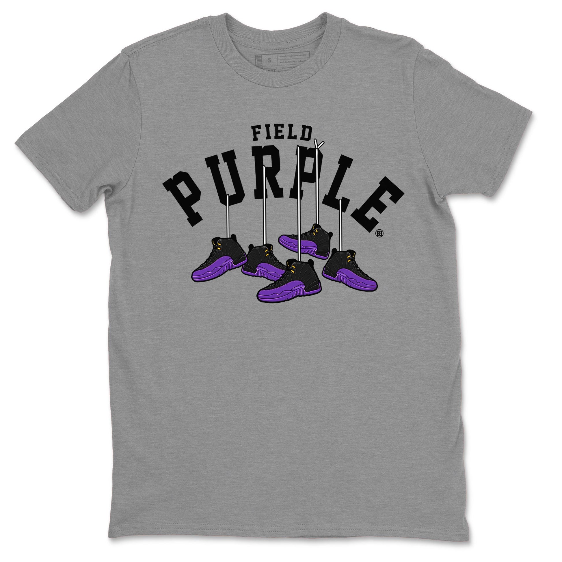 12s Field Purple shirt to match jordans Hanging Sneakers sneaker tees Air Jordan 12 Field Purple SNRT Sneaker Release Tees Unisex Heather Grey 2 T-Shirt
