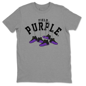 12s Field Purple shirt to match jordans Hanging Sneakers sneaker tees Air Jordan 12 Field Purple SNRT Sneaker Release Tees Unisex Heather Grey 2 T-Shirt