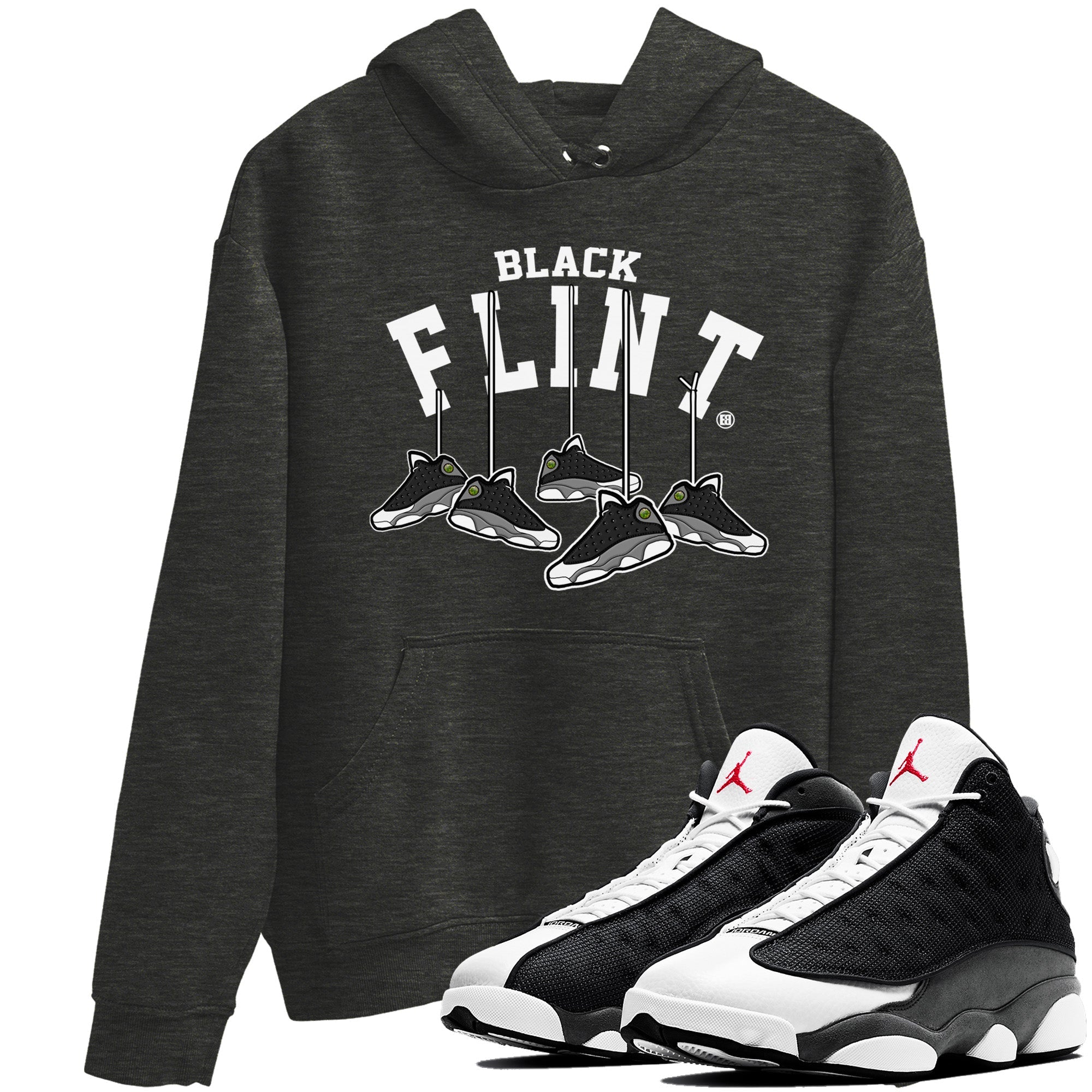 Air Jordan 13 Black Flint Sneaker Match Tees Hanging Sneakers Sneaker Tees Air Jordan 13 Retro Black Flint Sneaker Release Tees Unisex Shirts Charcoal Heather 1
