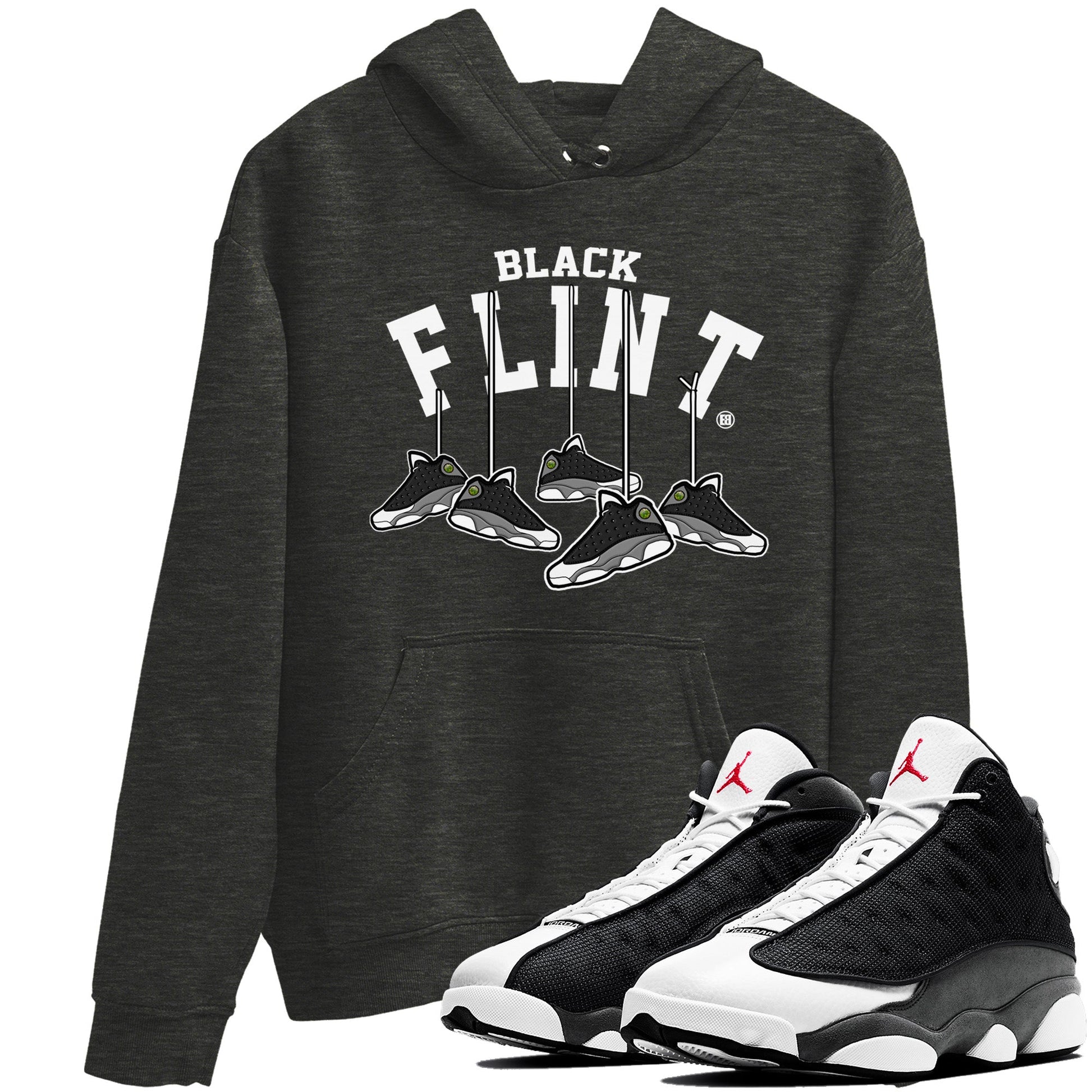 Air Jordan 13 Black Flint Sneaker Match Tees Hanging Sneakers Sneaker Tees Air Jordan 13 Retro Black Flint Sneaker Release Tees Unisex Shirts Charcoal Heather 1