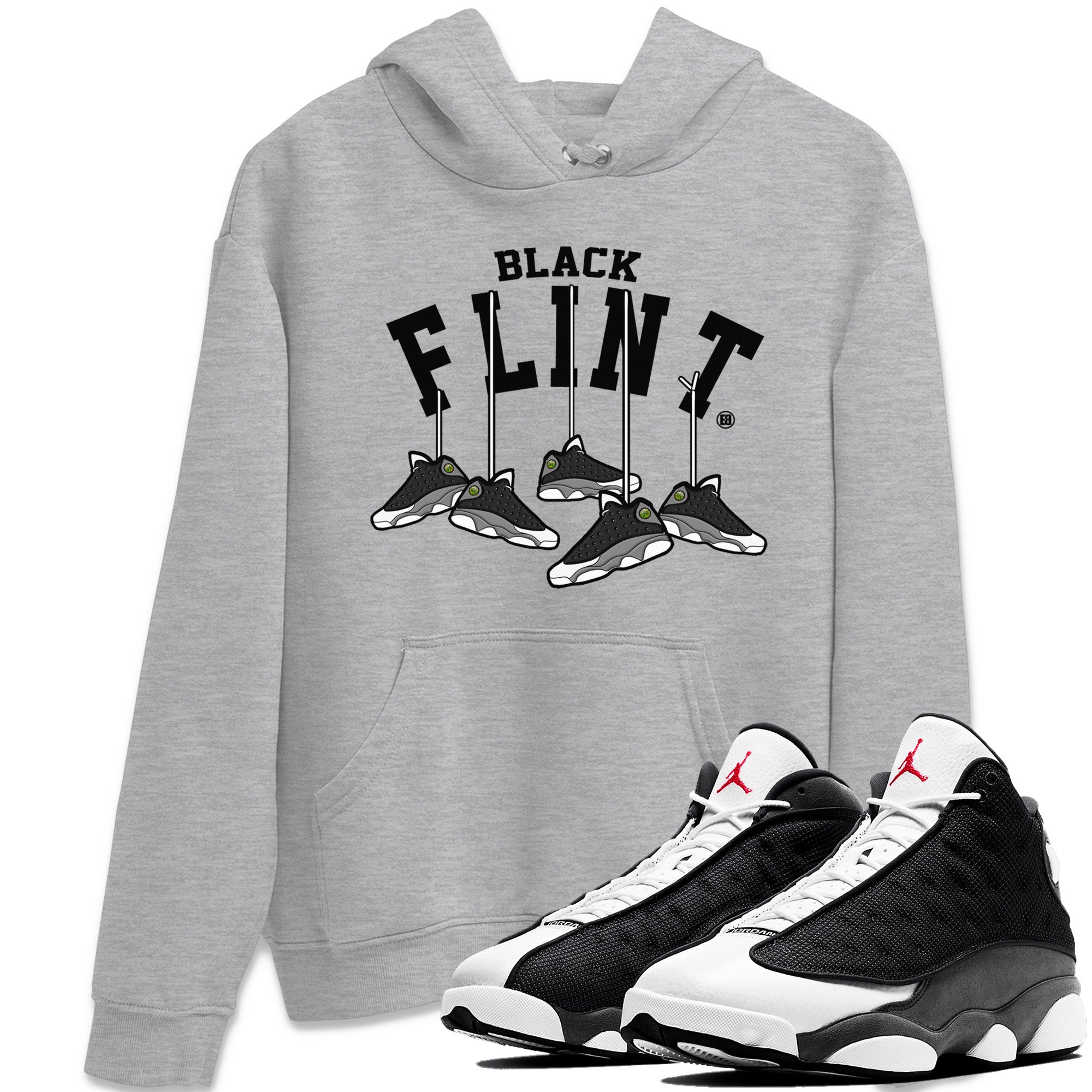 Air Jordan 13 Black Flint Sneaker Match Tees Hanging Sneakers Sneaker Tees Air Jordan 13 Retro Black Flint Sneaker Release Tees Unisex Shirts Heather Grey 1
