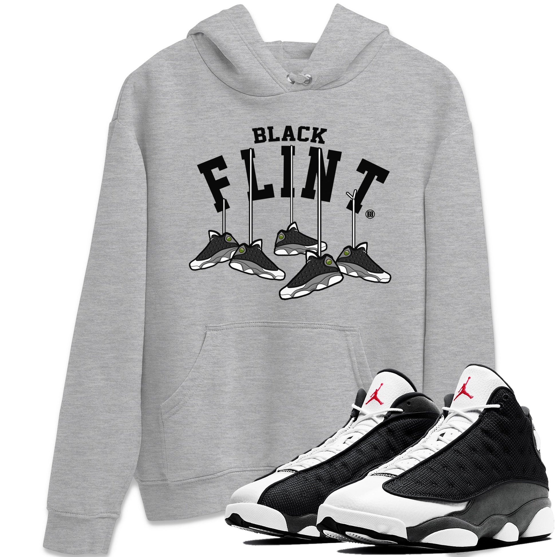 Air Jordan 13 Black Flint Sneaker Match Tees Hanging Sneakers Sneaker Tees Air Jordan 13 Retro Black Flint Sneaker Release Tees Unisex Shirts Heather Grey 1