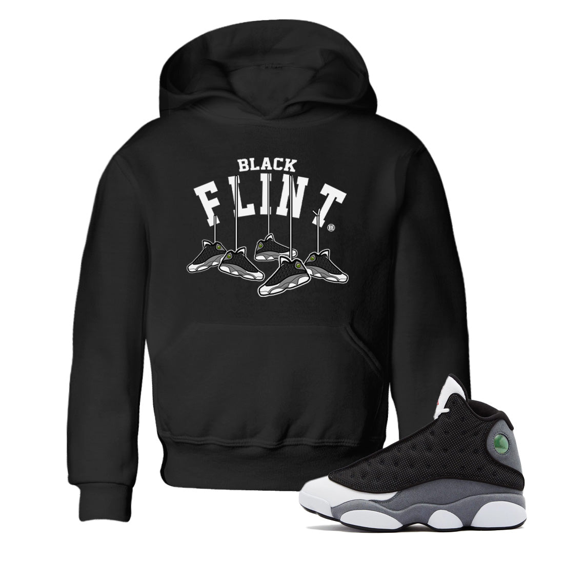Air Jordan 13 Black Flint Sneaker Match Tees Hanging Sneakers Sneaker Tees Air Jordan 13 Retro Black Flint Sneaker Release Tees Kids Shirts Black 1