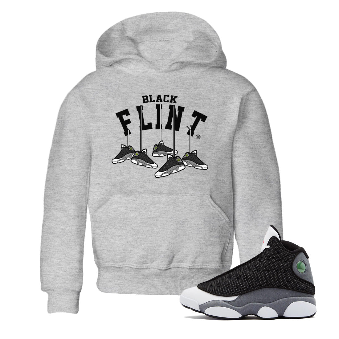 Air Jordan 13 Black Flint Sneaker Match Tees Hanging Sneakers Sneaker Tees Air Jordan 13 Retro Black Flint Sneaker Release Tees Kids Shirts Heather Grey 1
