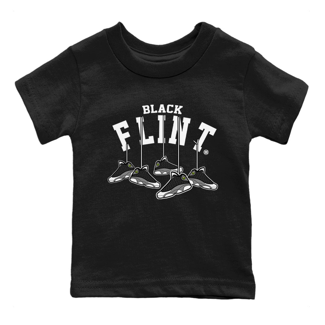 Air Jordan 13 Black Flint Sneaker Match Tees Hanging Sneakers Sneaker Tees Air Jordan 13 Retro Black Flint Sneaker Release Tees Kids Shirts Black 2