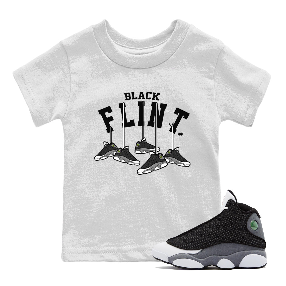 Air Jordan 13 Black Flint Sneaker Match Tees Hanging Sneakers Sneaker Tees Air Jordan 13 Retro Black Flint Sneaker Release Tees Kids Shirts White 1