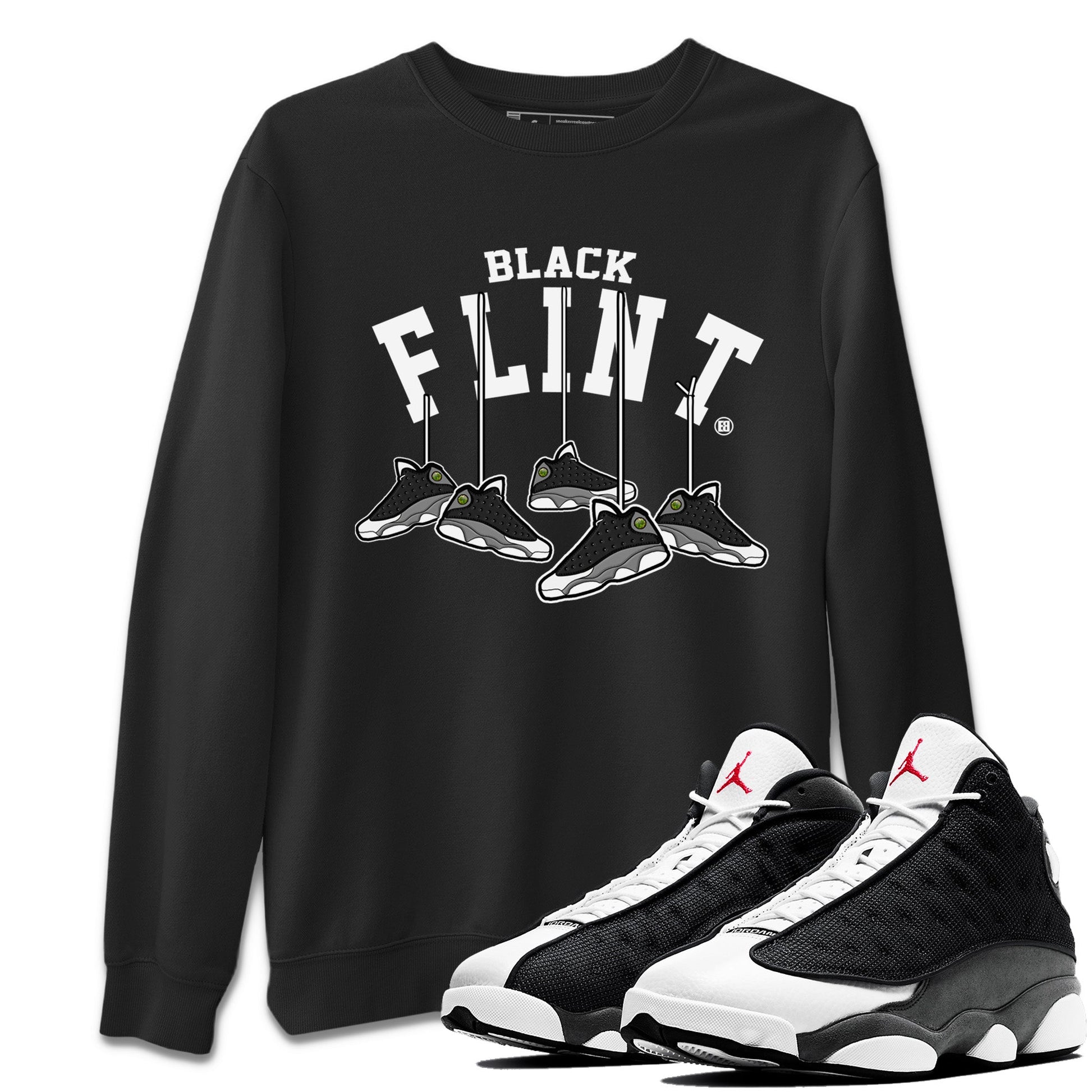 Air Jordan 13 Black Flint Sneaker Match Tees Hanging Sneakers Sneaker Tees Air Jordan 13 Retro Black Flint Sneaker Release Tees Unisex Shirts Black 1