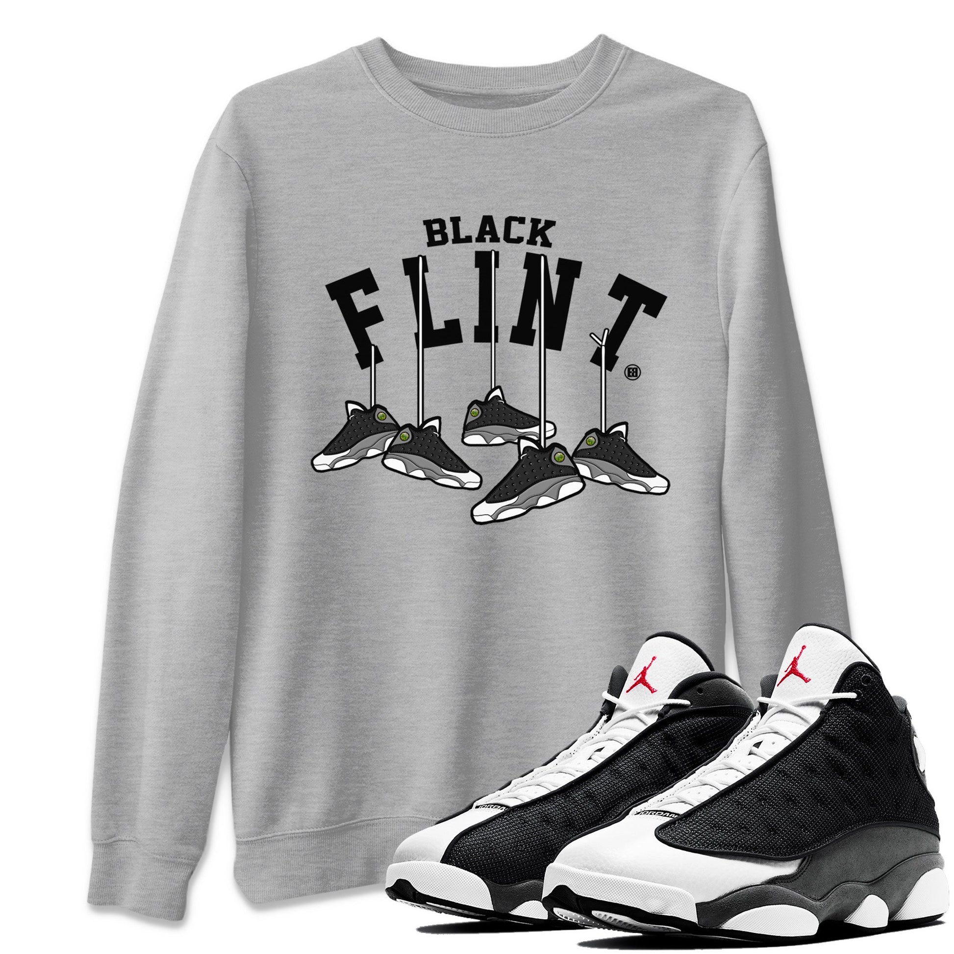 Air Jordan 13 Black Flint Sneaker Match Tees Hanging Sneakers Sneaker Tees Air Jordan 13 Retro Black Flint Sneaker Release Tees Unisex Shirts Heather Grey 1