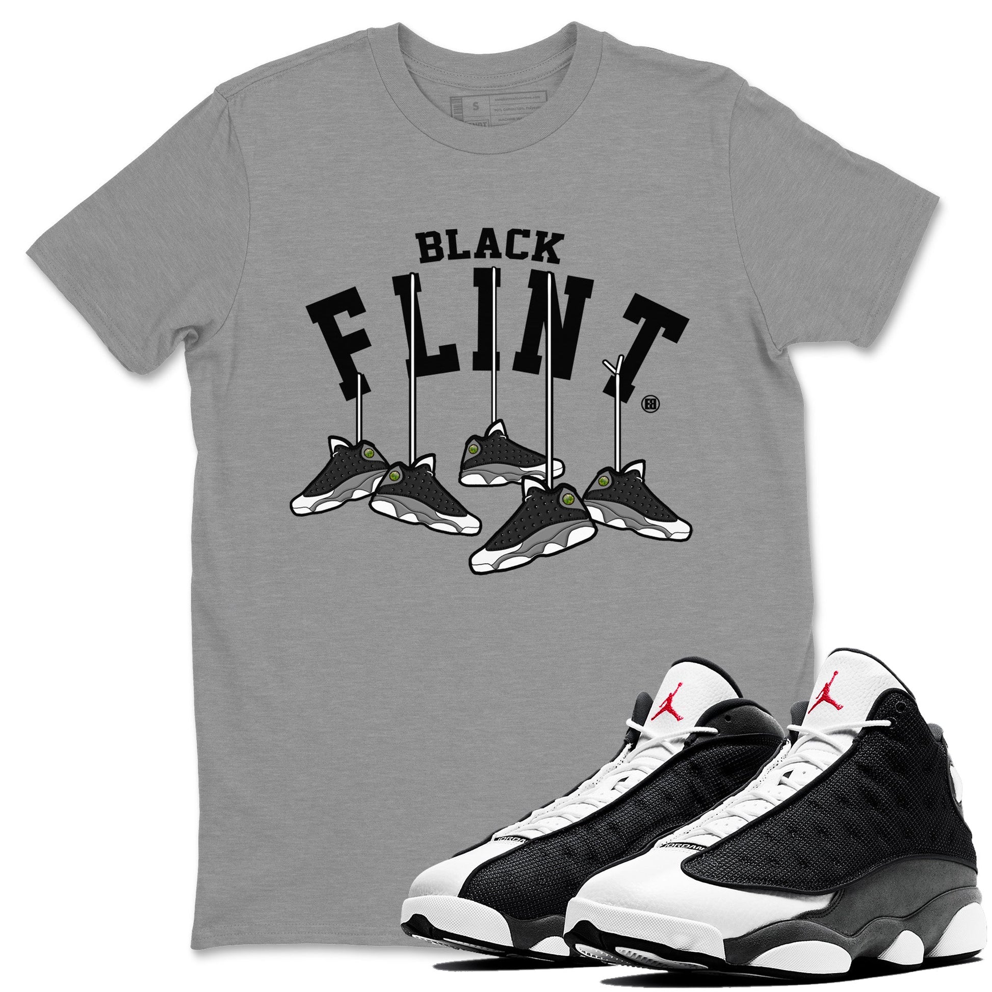 Air Jordan 13 Black Flint Sneaker Match Tees Hanging Sneakers Sneaker Tees Air Jordan 13 Retro Black Flint Sneaker Release Tees Unisex Shirts Heather Grey 1