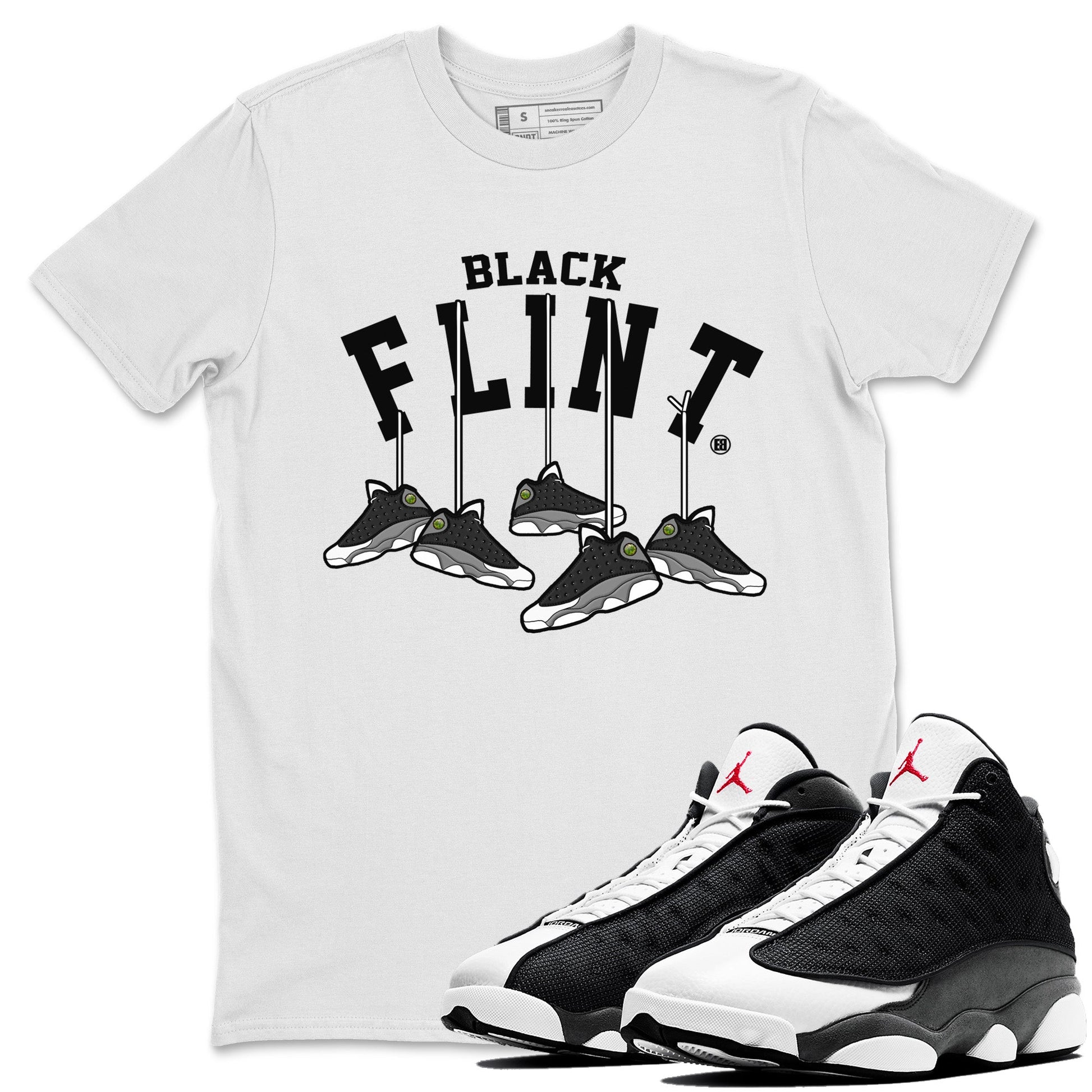 Air Jordan 13 Black Flint Sneaker Match Tees Hanging Sneakers Sneaker Tees Air Jordan 13 Retro Black Flint Sneaker Release Tees Unisex Shirts White 1