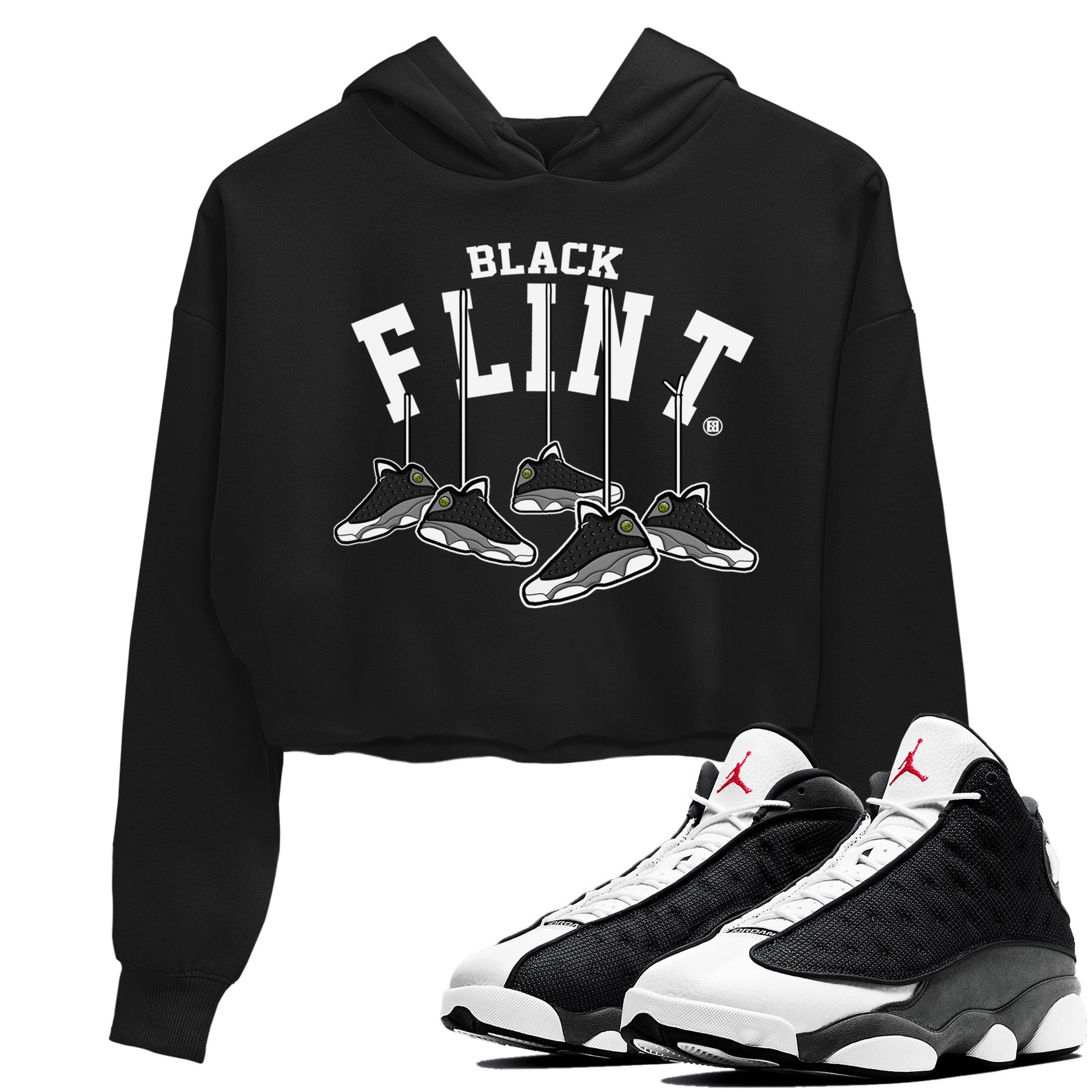 Air Jordan 13 Black Flint Sneaker Match Tees Hanging Sneakers Sneaker Tees Air Jordan 13 Retro Black Flint Sneaker Release Tees Women's Shirts Black 1