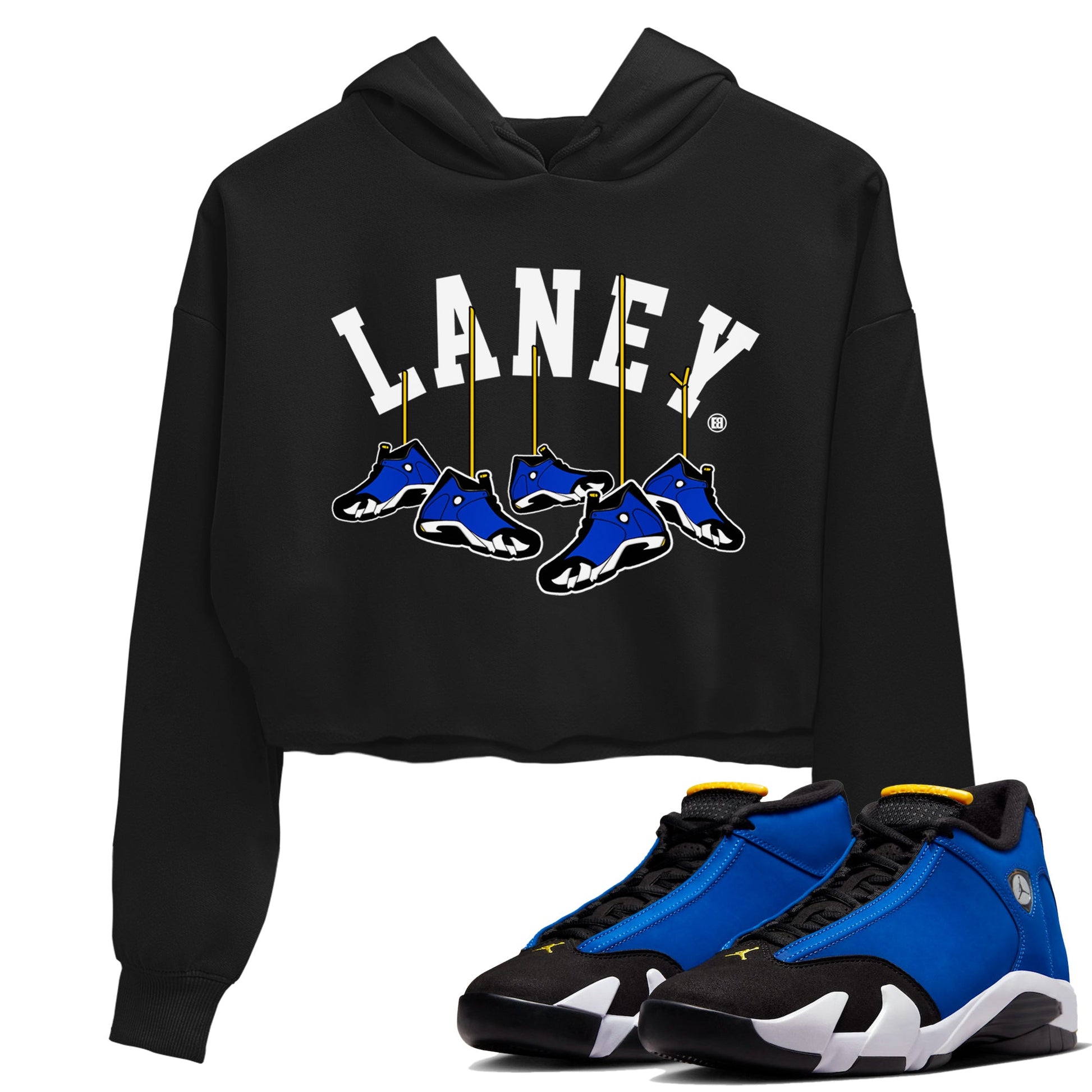 Air Jordan 14 Laney Sneaker Match Tees Hanging Sneakers Sneaker Tees Jordan 14 Laney Sneaker Release Tees Women's Shirts Black 1