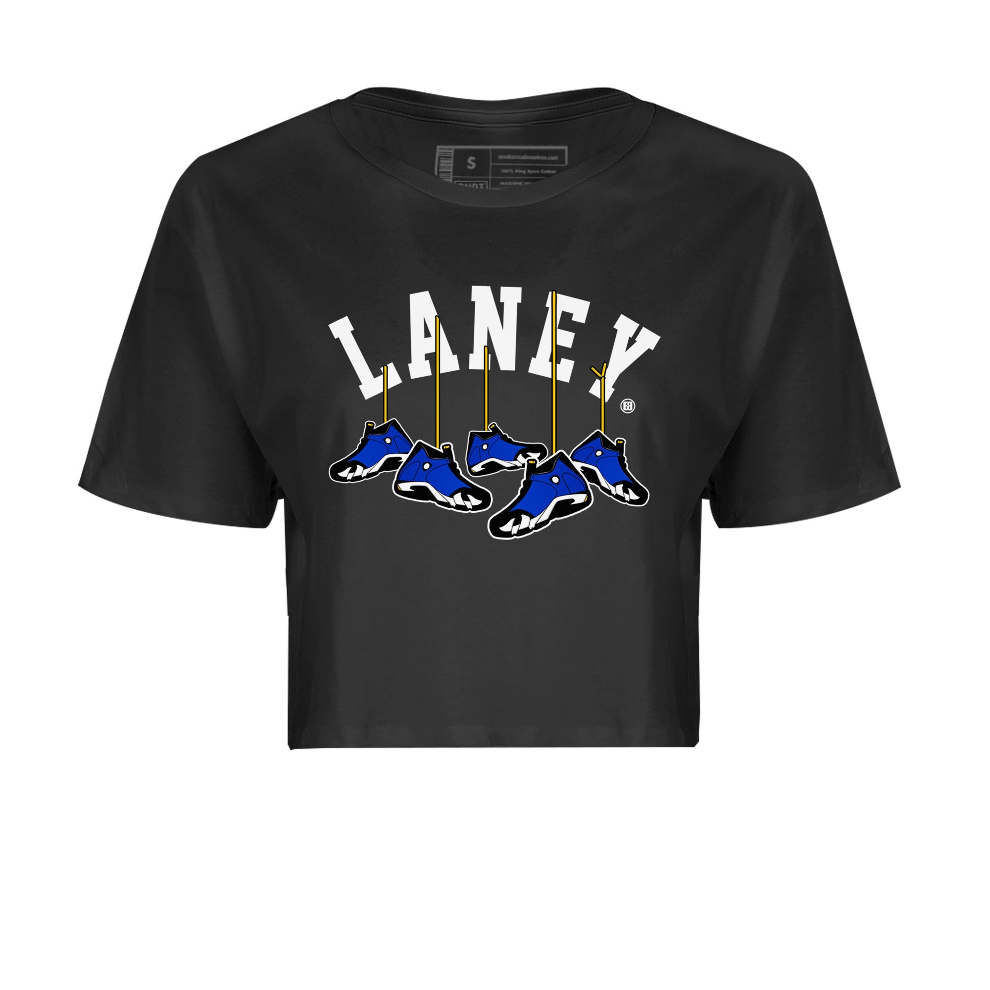 Air Jordan 14 Laney Sneaker Match Tees Hanging Sneakers Sneaker Tees Jordan 14 Laney Sneaker Release Tees Women's Shirts Black 2