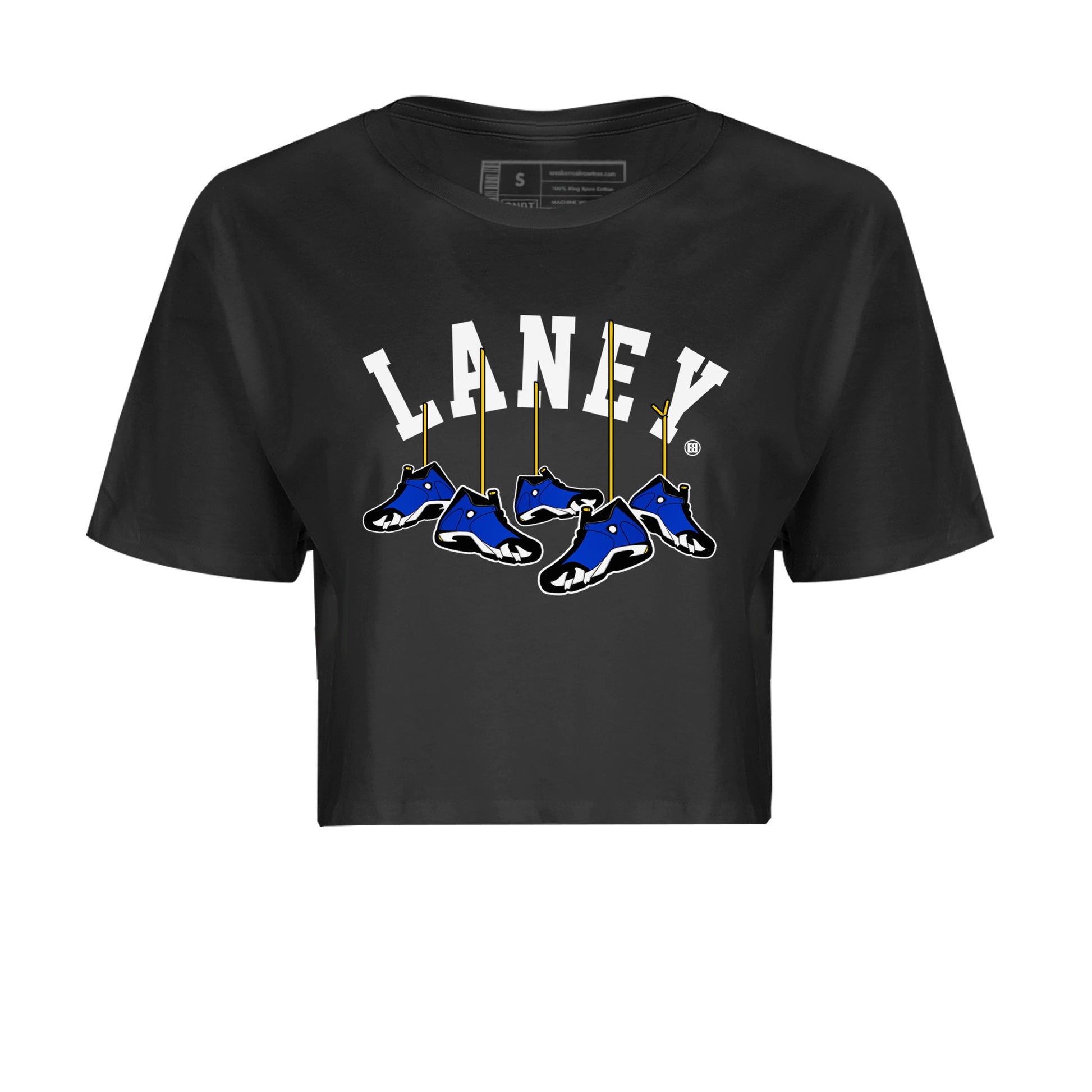 Air Jordan 14 Laney Sneaker Match Tees Hanging Sneakers Sneaker Tees Jordan 14 Laney Sneaker Release Tees Women's Shirts Black 2