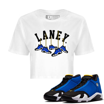 Air Jordan 14 Laney Sneaker Match Tees Hanging Sneakers Sneaker Tees Jordan 14 Laney Sneaker Release Tees Women's Shirts White 1