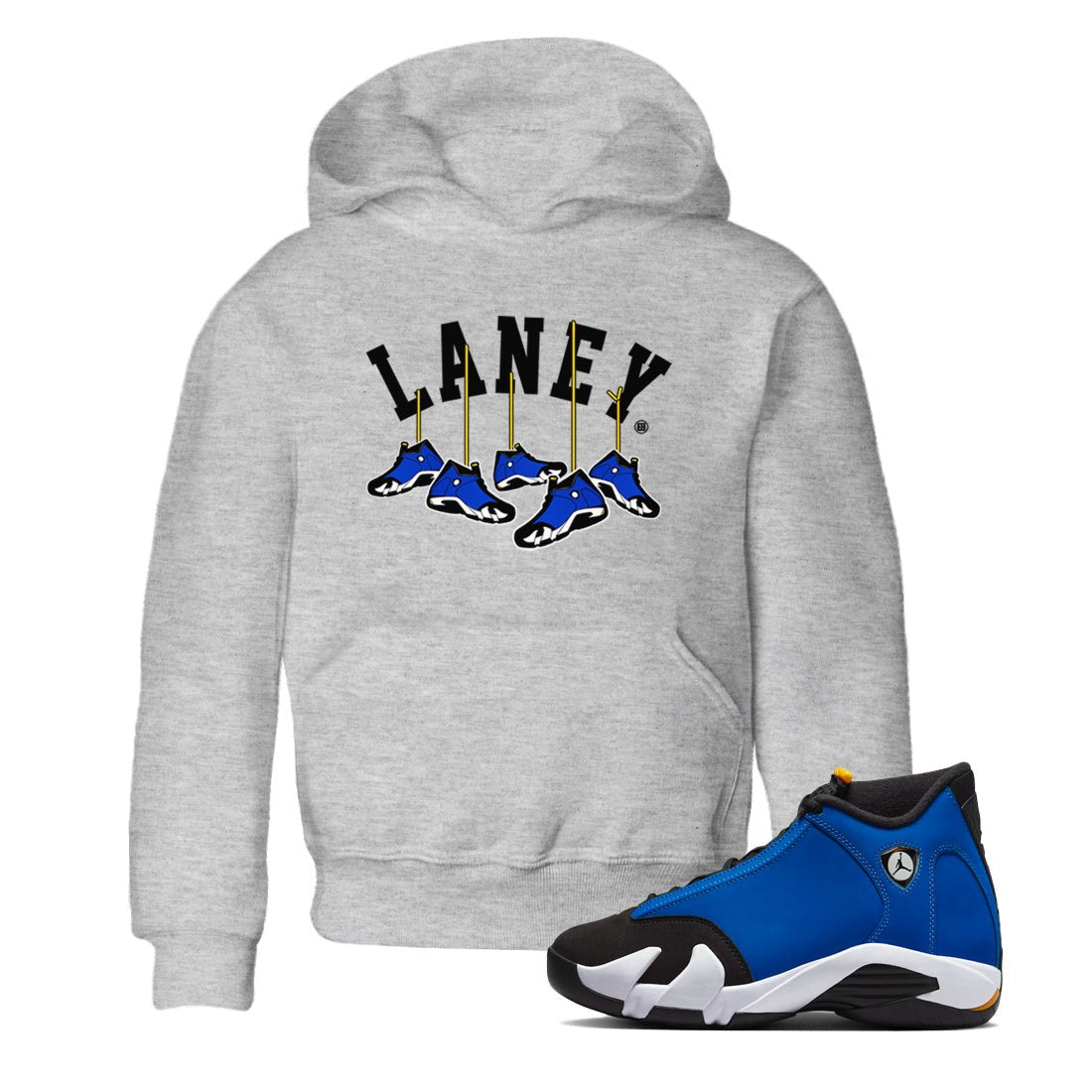 Air Jordan 14 Laney Sneaker Match Tees Hanging Sneakers Sneaker Tees Jordan 14 Laney Sneaker Release Tees Kids Shirts Heather Grey 1