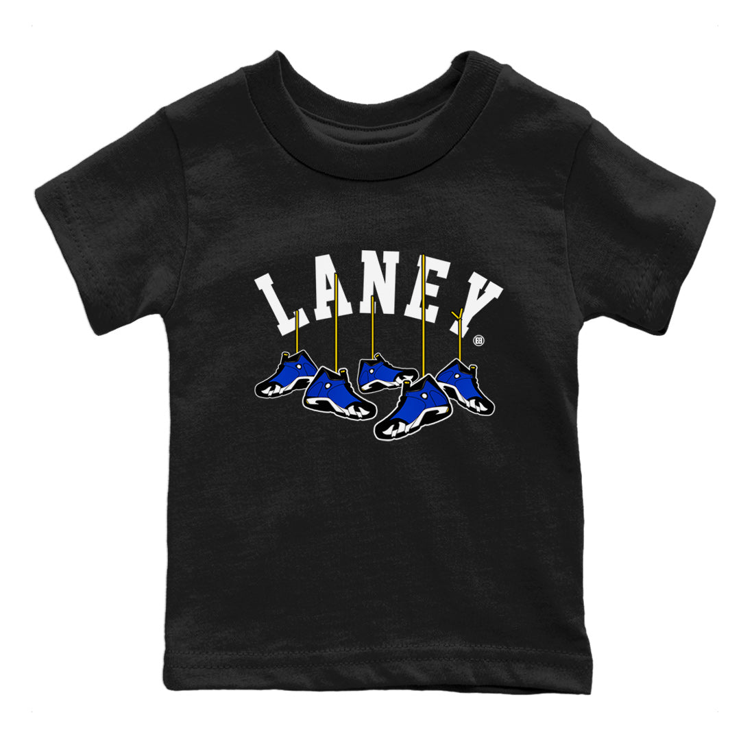 Air Jordan 14 Laney Sneaker Match Tees Hanging Sneakers Sneaker Tees Jordan 14 Laney Sneaker Release Tees Kids Shirts Black 2