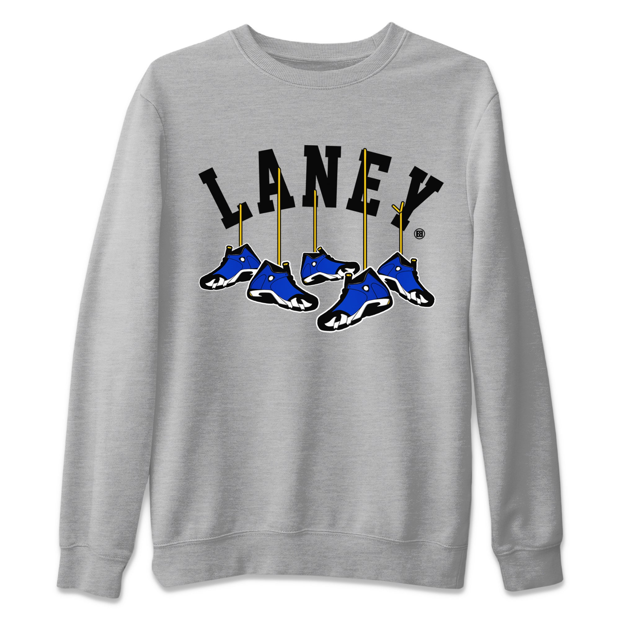 Air Jordan 14 Laney Sneaker Match Tees Hanging Sneakers Sneaker Tees Jordan 14 Laney Sneaker Release Tees Unisex Shirts Heather Grey 2
