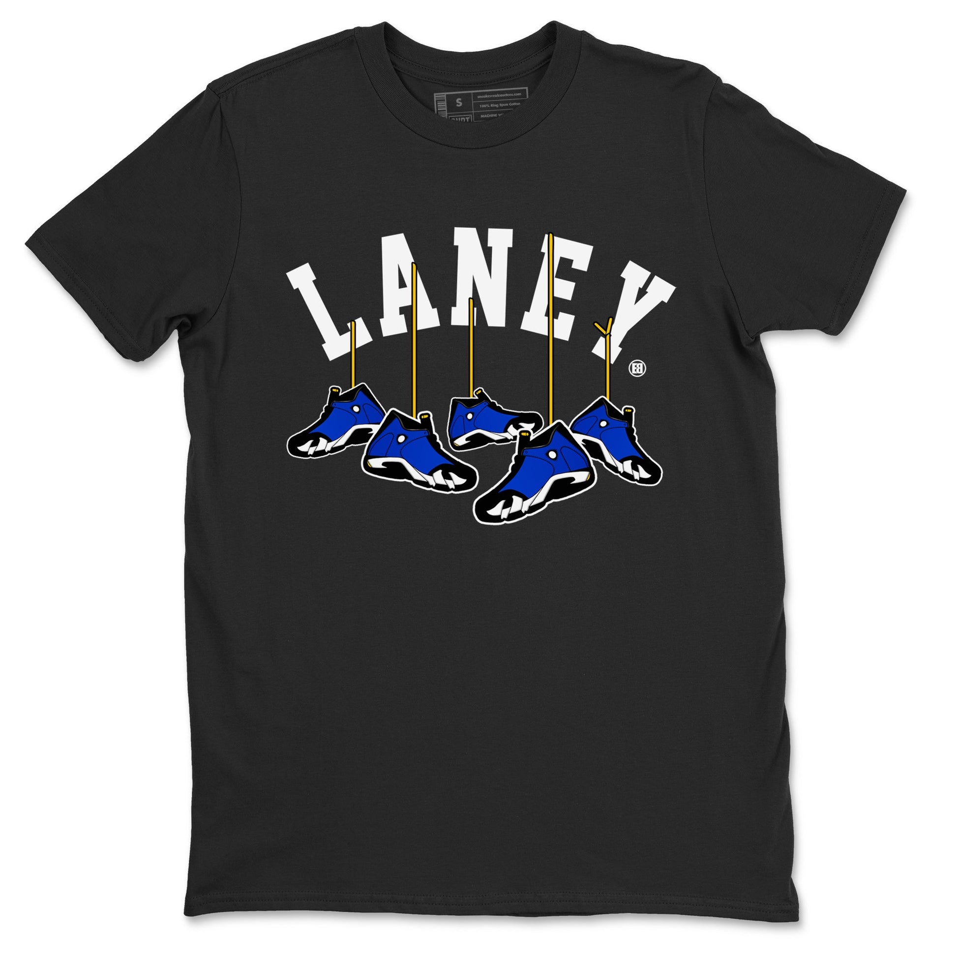 Air Jordan 14 Laney Sneaker Match Tees Hanging Sneakers Sneaker Tees Jordan 14 Laney Sneaker Release Tees Unisex Shirts Black 2