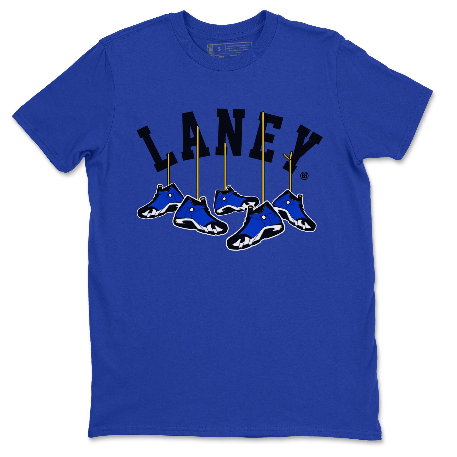Air Jordan 14 Laney Sneaker Match Tees Hanging Sneakers Sneaker Tees Jordan 14 Laney Sneaker Release Tees Unisex Shirts Royal Blue 2