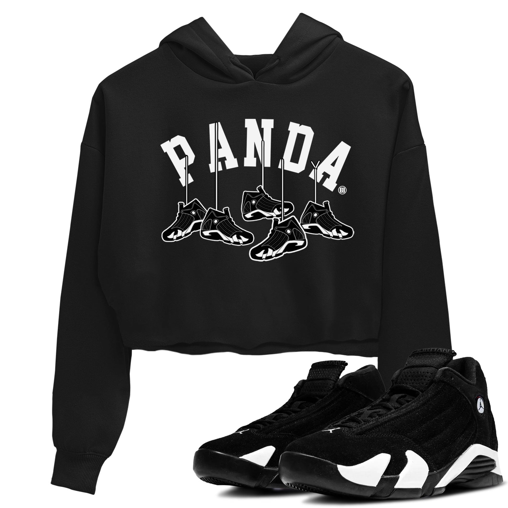 14s Panda shirt to match jordans Hanging Sneakers sneaker match tee Air Jordan 14 Panda AJ14 Black White SNRT Sneaker Tees Black 1 women's crop tee