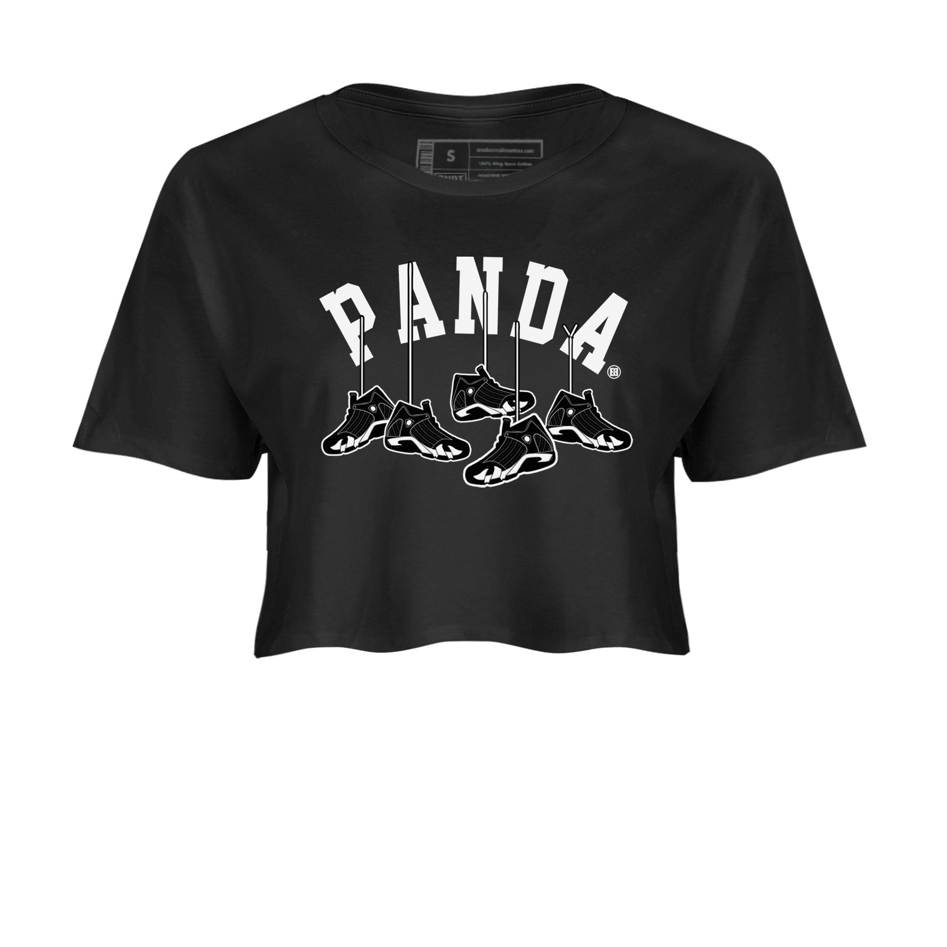 14s Panda shirt to match jordans Hanging Sneakers sneaker match tee Air Jordan 14 Panda AJ14 Black White SNRT Sneaker Tees Black 2 women's crop tee