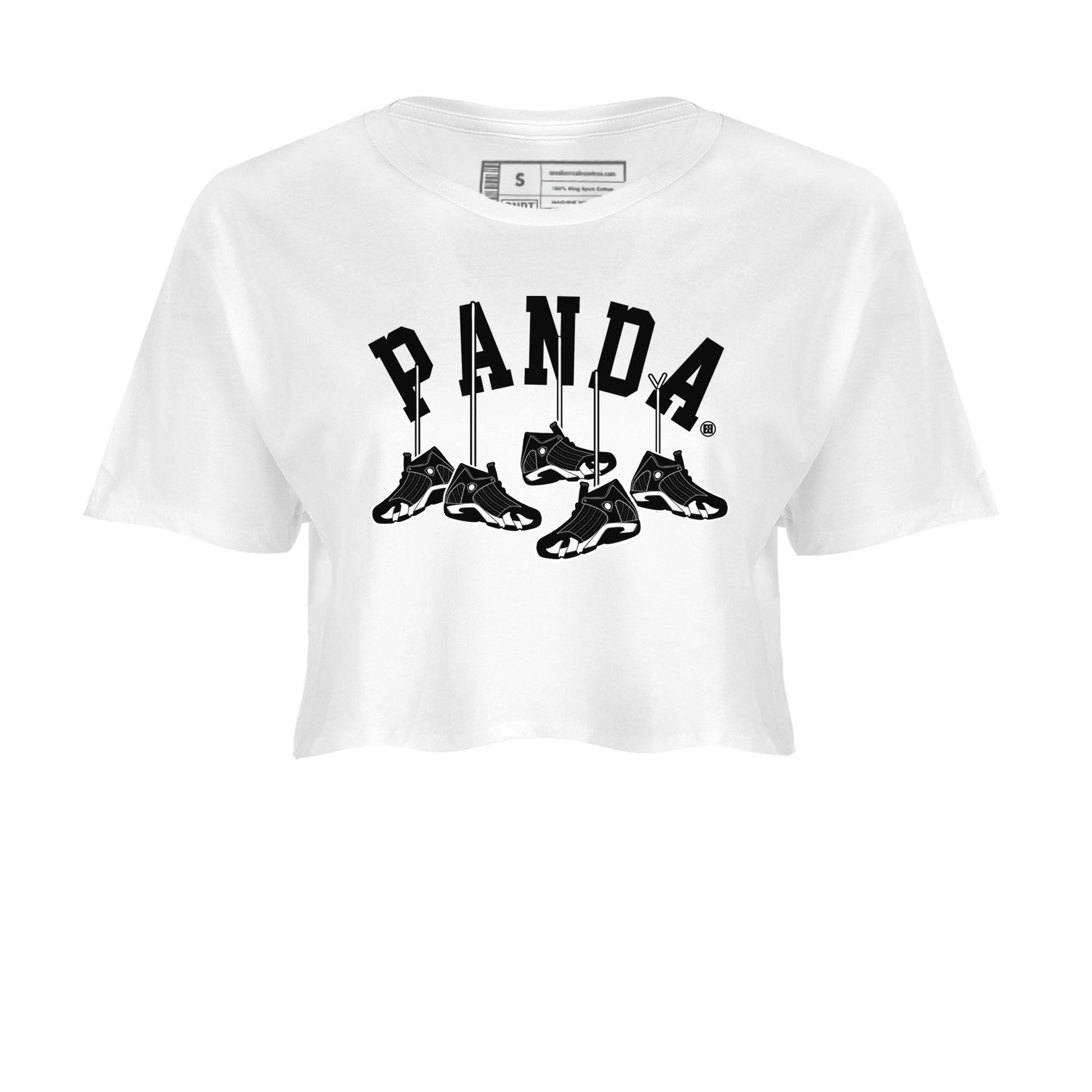 14s Panda shirt to match jordans Hanging Sneakers sneaker match tee Air Jordan 14 Panda AJ14 Black White SNRT Sneaker Tees White 2 women's crop tee