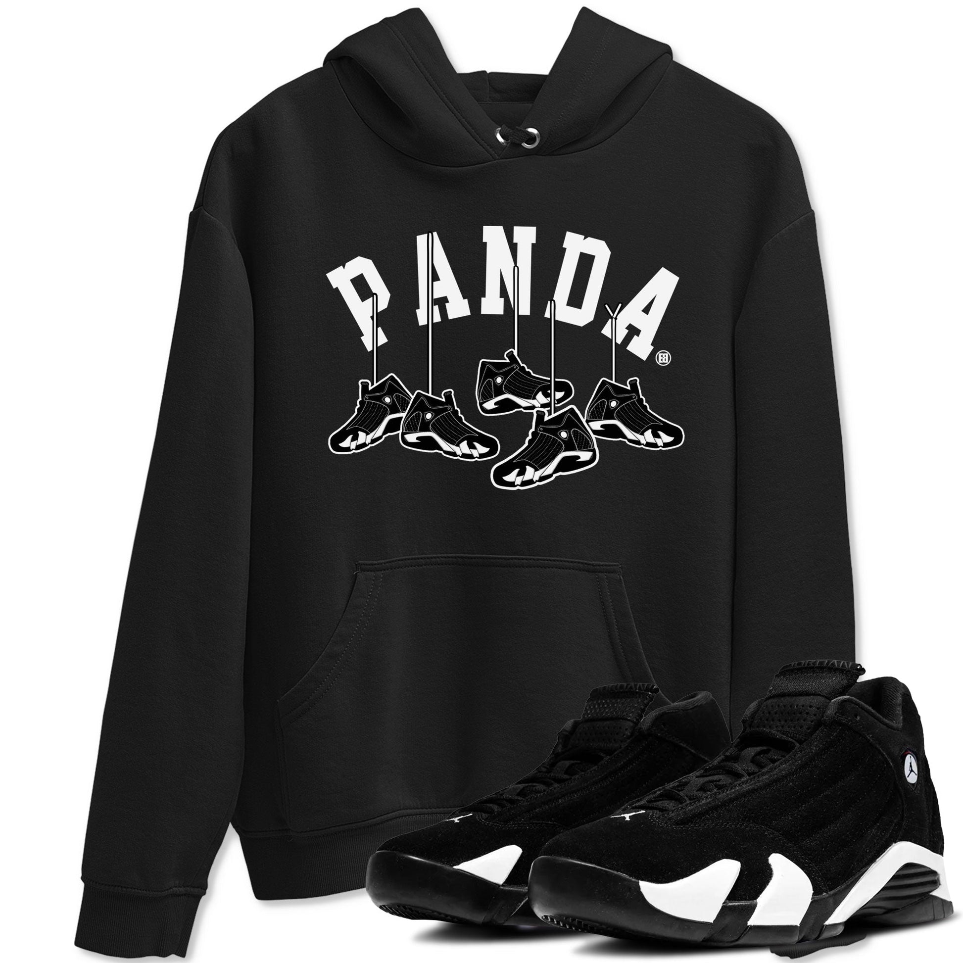 14s Panda shirt to match jordans Hanging Sneakers sneaker match tee Air Jordan 14 Panda AJ14 Black White SNRT Sneaker Tees unisex cotton Black 1 crew neck shirt