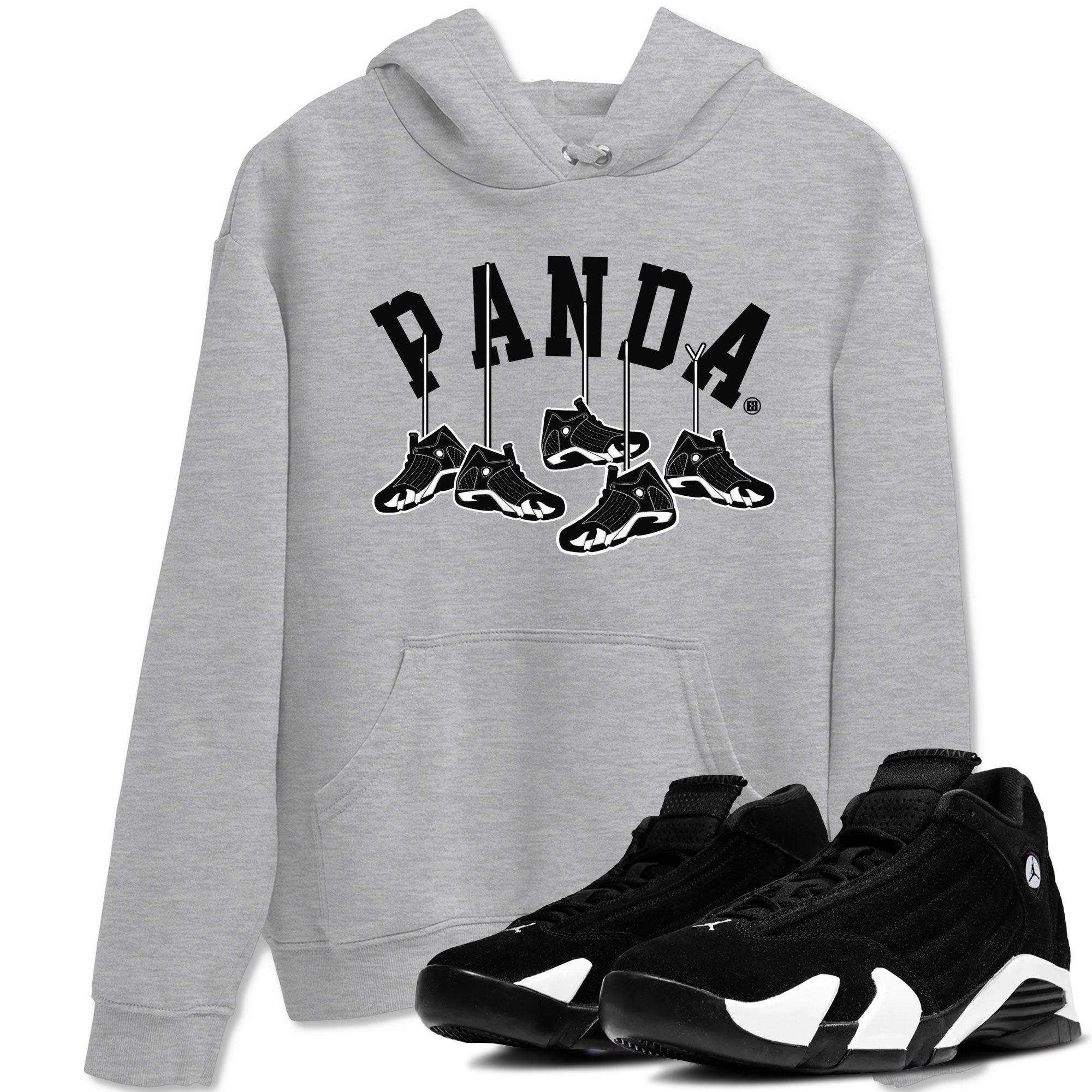 14s Panda shirt to match jordans Hanging Sneakers sneaker match tee Air Jordan 14 Panda AJ14 Black White SNRT Sneaker Tees unisex cotton Heather Grey 1 crew neck shirt