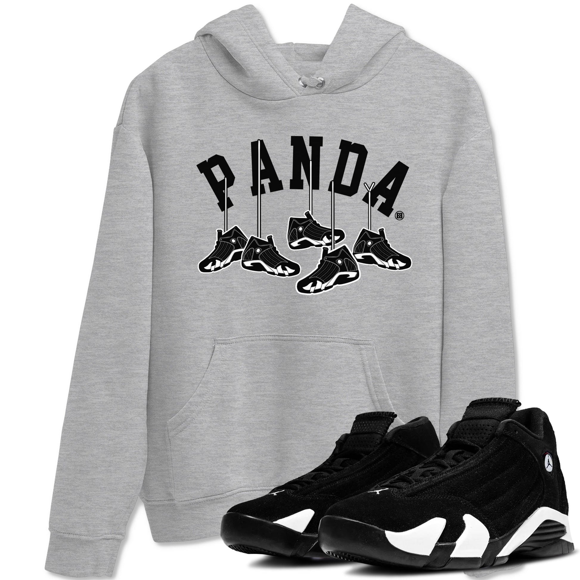 14s Panda shirt to match jordans Hanging Sneakers sneaker match tee Air Jordan 14 Panda AJ14 Black White SNRT Sneaker Tees unisex cotton Heather Grey 1 crew neck shirt