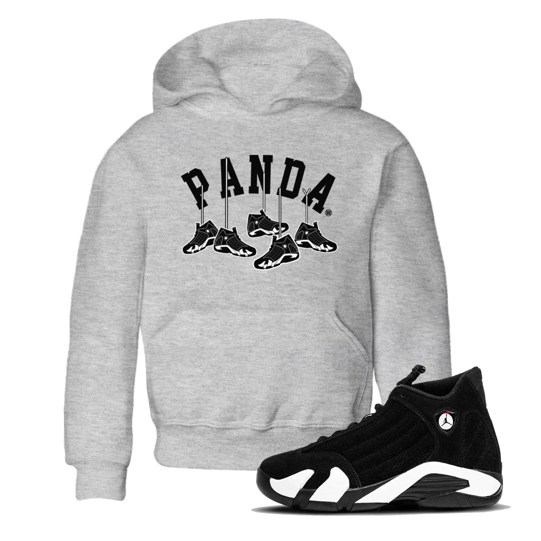14s Panda shirt to match jordans Hanging Sneakers sneaker match tee Air Jordan 14 Panda AJ14 Black White SNRT Sneaker Tees baby toddler Heather Grey 1 cotton Shirt