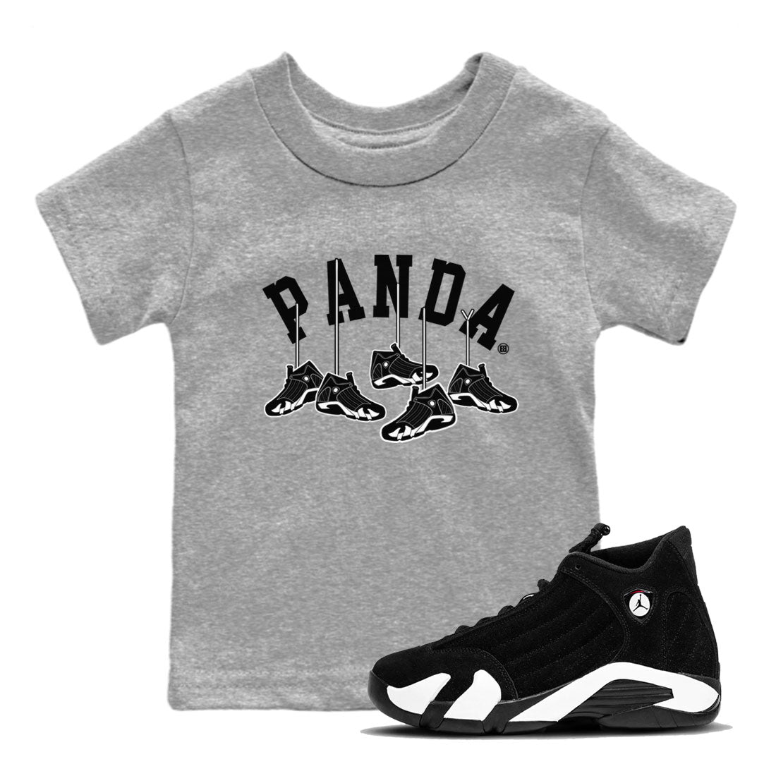14s Panda shirt to match jordans Hanging Sneakers sneaker match tee Air Jordan 14 Panda AJ14 Black White SNRT Sneaker Tees baby toddler Heather Grey 1 cotton Shirt