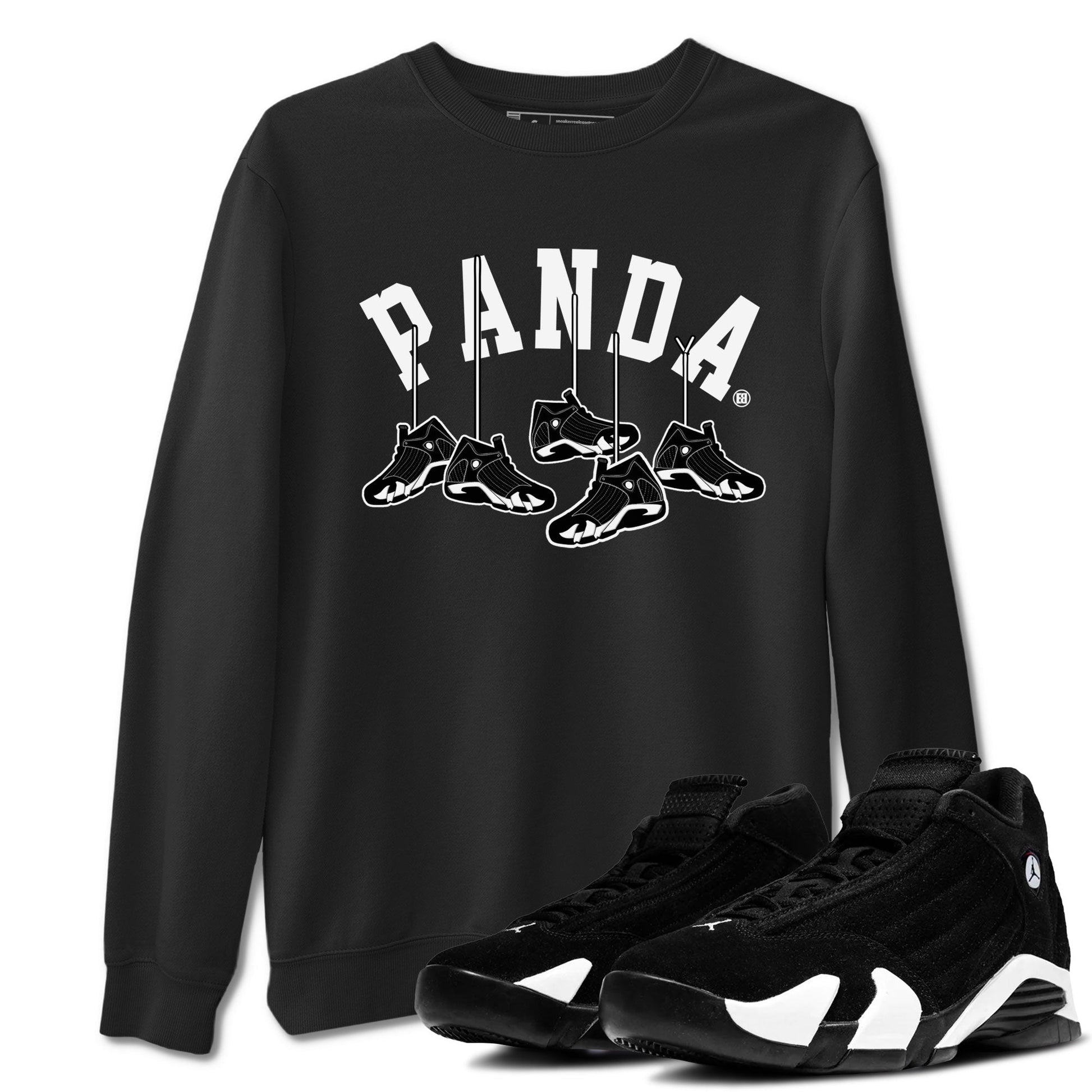 14s Panda shirt to match jordans Hanging Sneakers sneaker match tee Air Jordan 14 Panda AJ14 Black White SNRT Sneaker Tees unisex cotton Black 1 crew neck shirt