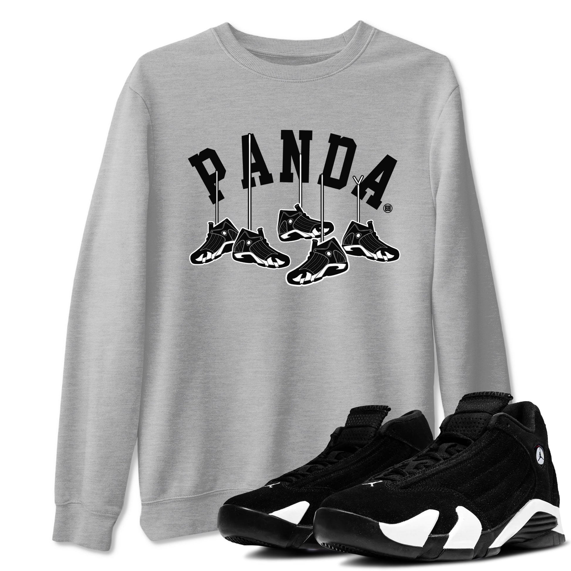 14s Panda shirt to match jordans Hanging Sneakers sneaker match tee Air Jordan 14 Panda AJ14 Black White SNRT Sneaker Tees unisex cotton Heather Grey 1 crew neck shirt