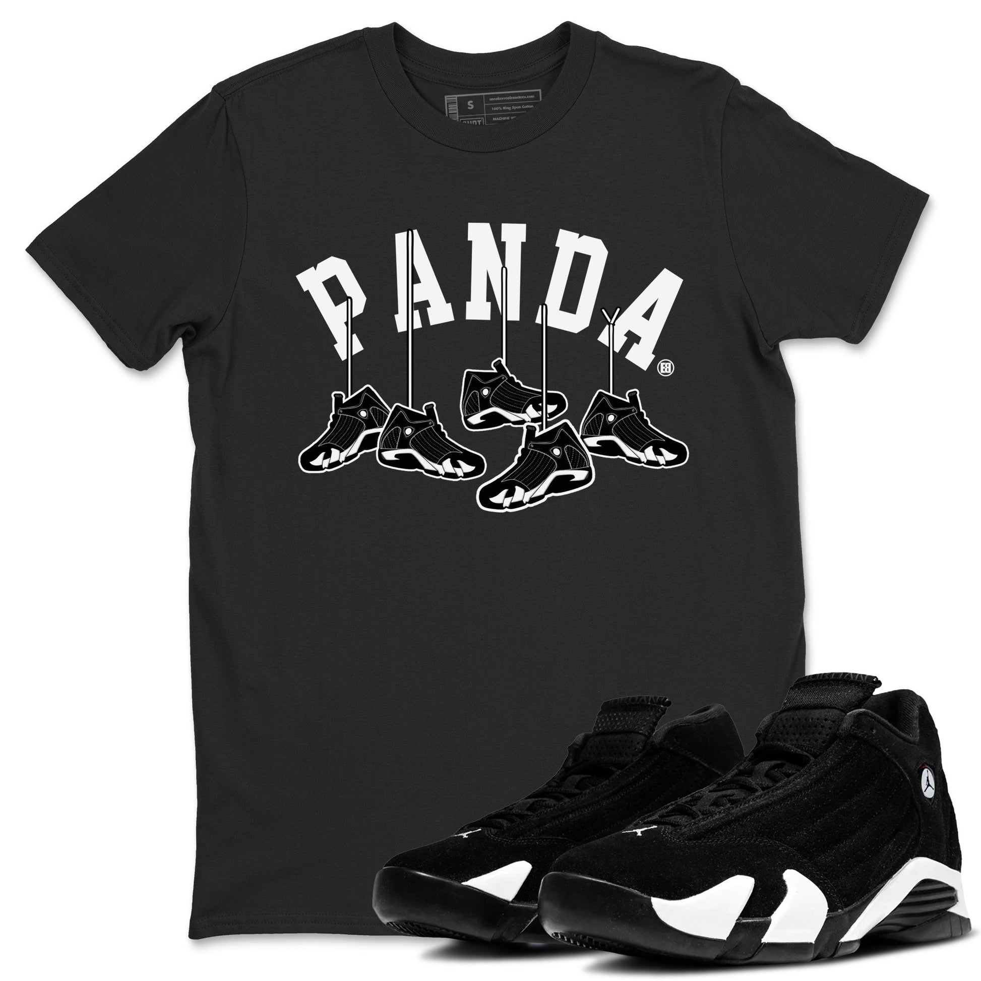 14s Panda shirt to match jordans Hanging Sneakers sneaker match tee Air Jordan 14 Panda AJ14 Black White SNRT Sneaker Tees unisex cotton Black 1 crew neck shirt