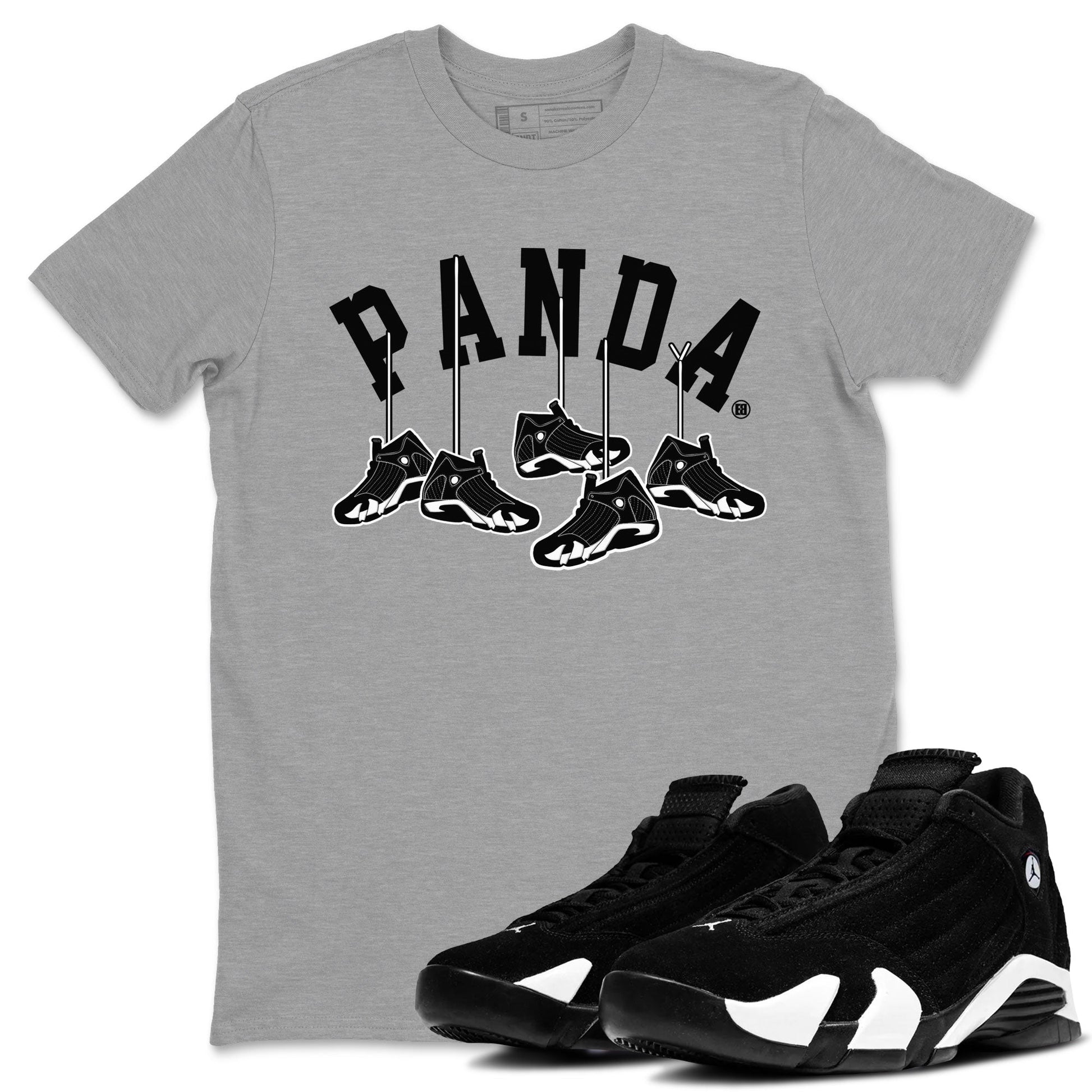 14s Panda shirt to match jordans Hanging Sneakers sneaker match tee Air Jordan 14 Panda AJ14 Black White SNRT Sneaker Tees unisex cotton Heather Grey 1 crew neck shirt