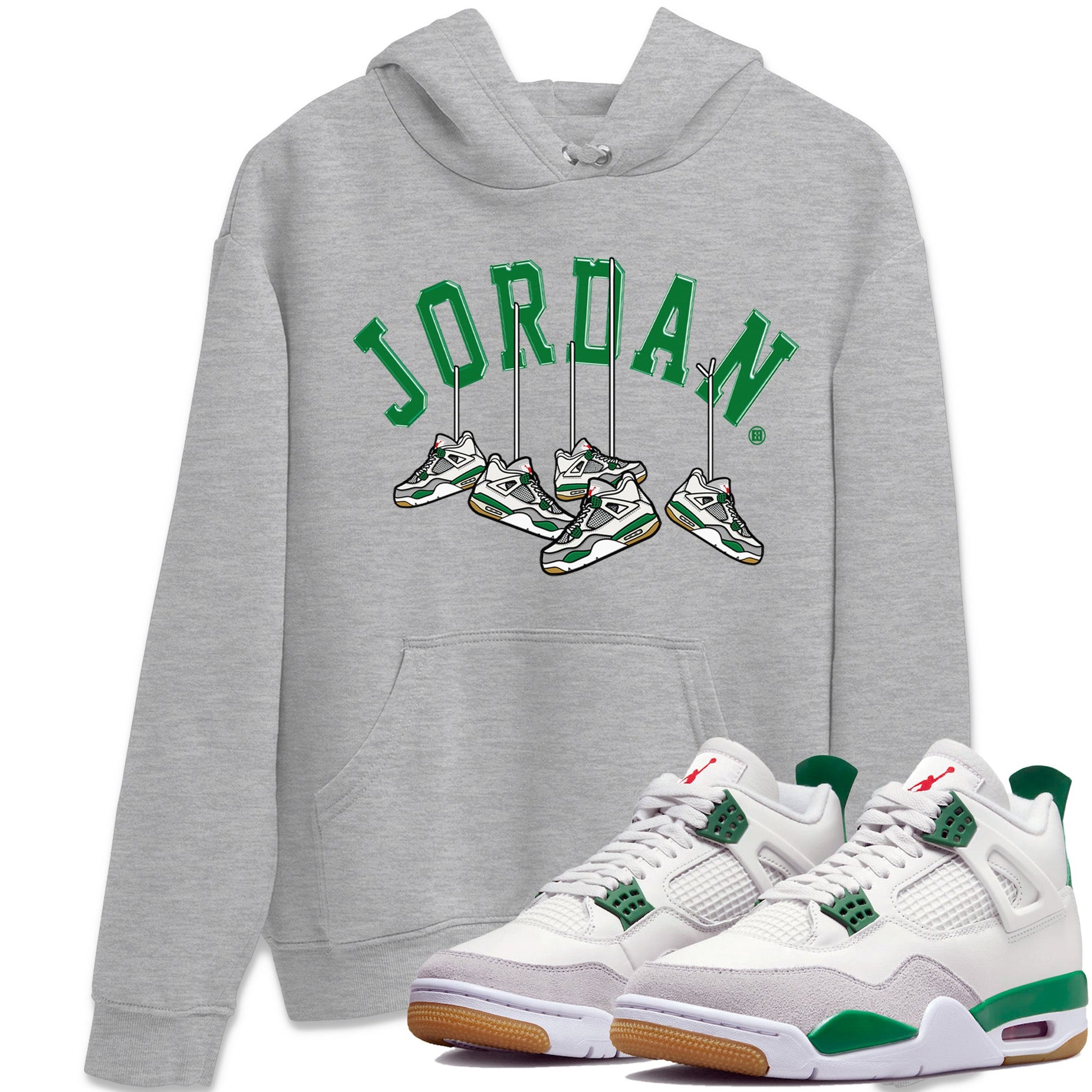 Jordan 4 Pine Green SB Sneaker Match Tees Hanging Sneakers Sneaker Tees Jordan Retro 4 Pine Green Sneaker Tees Sneaker Release Shirts Unisex Shirts Heather Grey 1