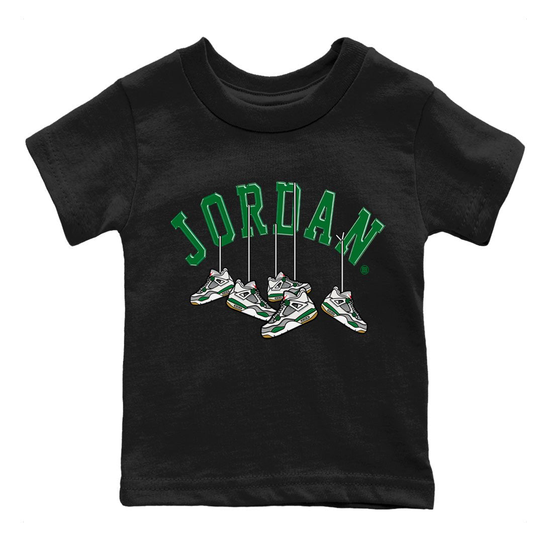 Jordan 4 Pine Green SB Sneaker Match Tees Hanging Sneakers Sneaker Tees Jordan Retro 4 Pine Green Sneaker Tees Sneaker Release Shirts Kids Shirts Black 2