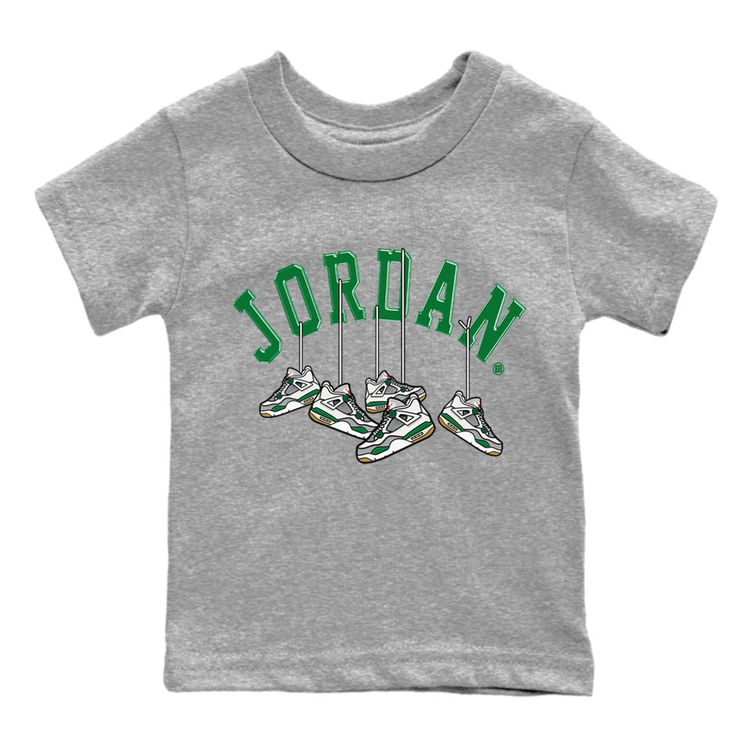 Air Jordan 4 Pine Green Sneaker Match Tees Hanging Sneakers Sneaker Tees Jordan Retro 4 Pine Green Sneaker Release Tees Kids Shirts Heather Grey 2