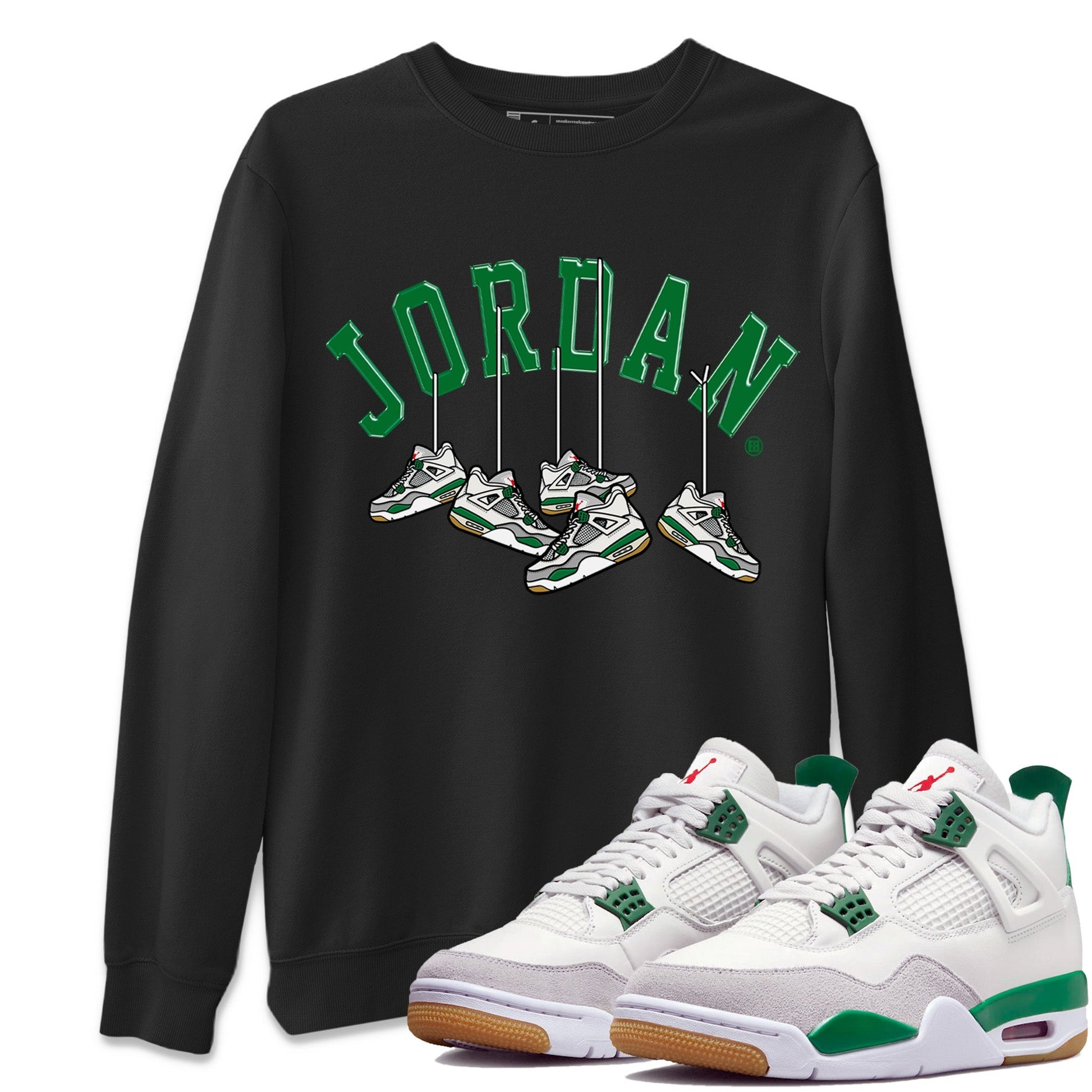 Jordan 4 Pine Green SB Sneaker Match Tees Hanging Sneakers Sneaker Tees Jordan Retro 4 Pine Green Sneaker Tees Sneaker Release Shirts Unisex Shirts Black 1