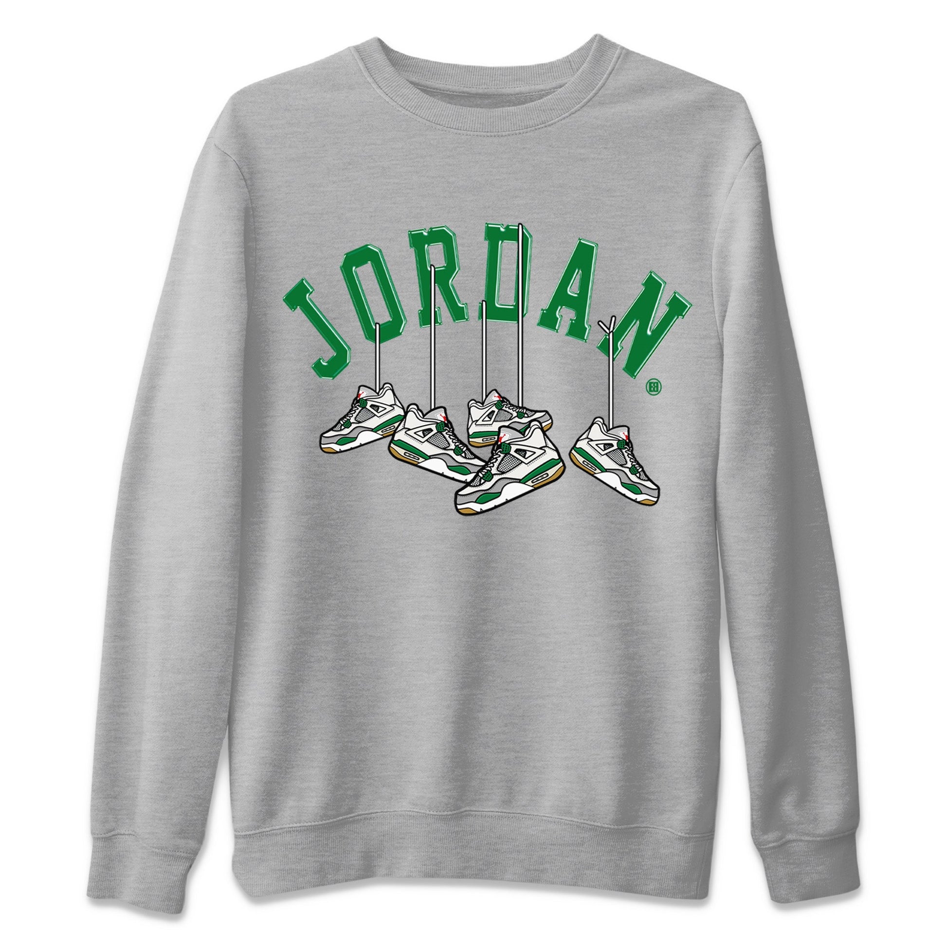 Air Jordan 4 Pine Green Sneaker Match Tees Hanging Sneakers Sneaker Tees Jordan Retro 4 Pine Green Sneaker Release Tees Unisex Shirts Heather Grey 2