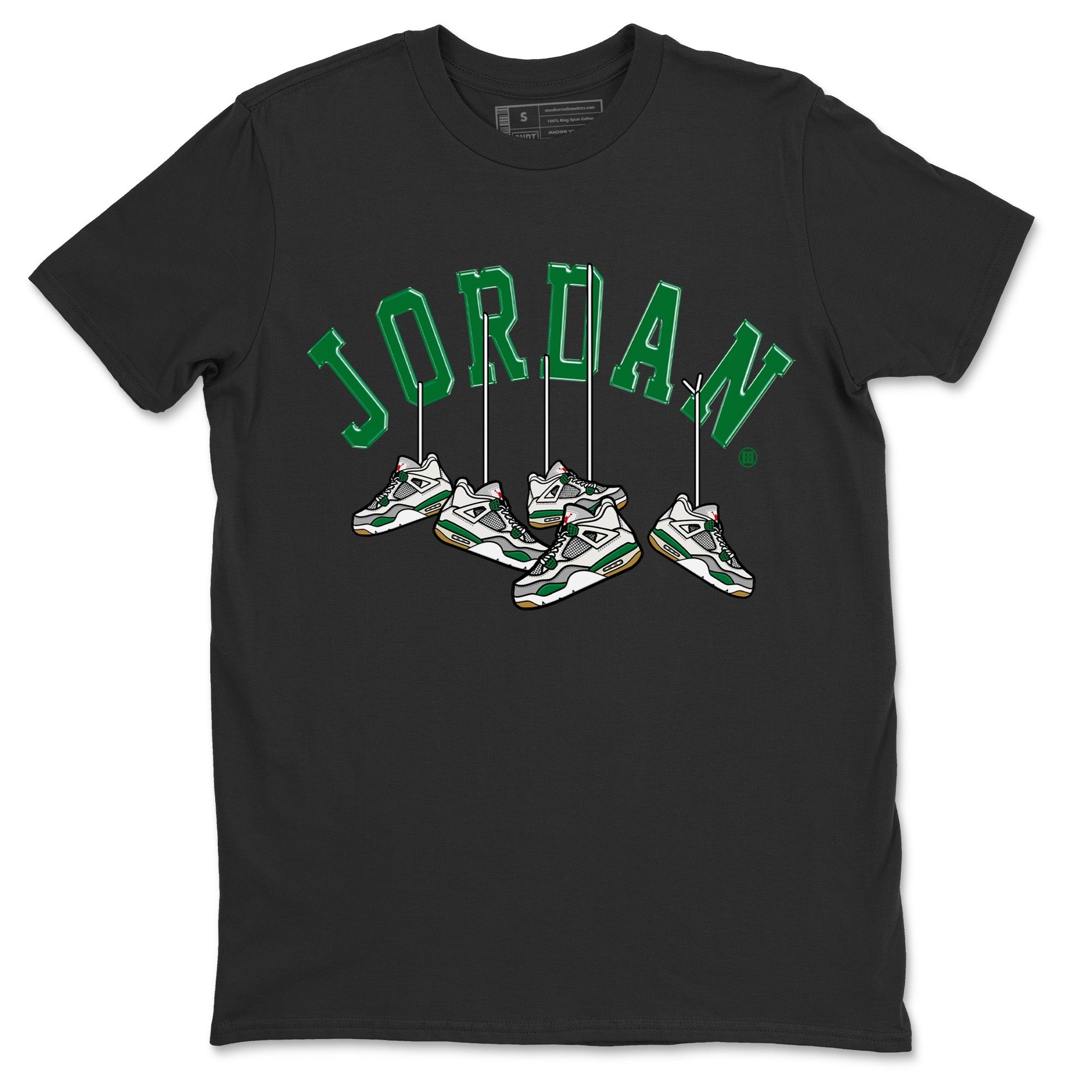 Jordan 4 Pine Green SB Sneaker Match Tees Hanging Sneakers Sneaker Tees Jordan Retro 4 Pine Green Sneaker Tees Sneaker Release Shirts Unisex Shirts Black 2