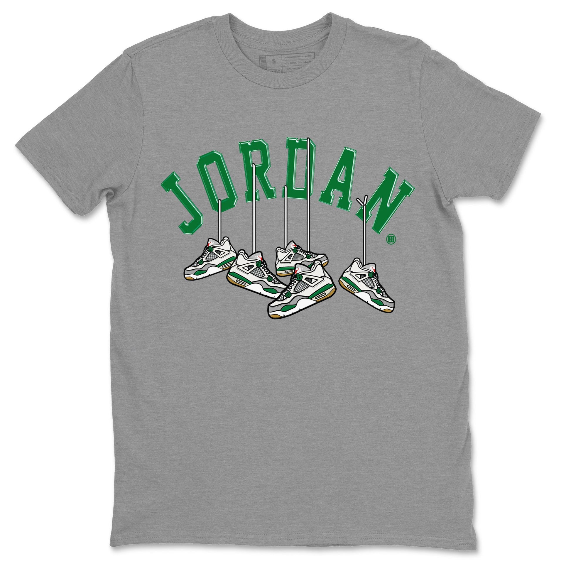 Air Jordan 4 Pine Green Sneaker Match Tees Hanging Sneakers Sneaker Tees Jordan Retro 4 Pine Green Sneaker Release Tees Unisex Shirts Heather Grey 2