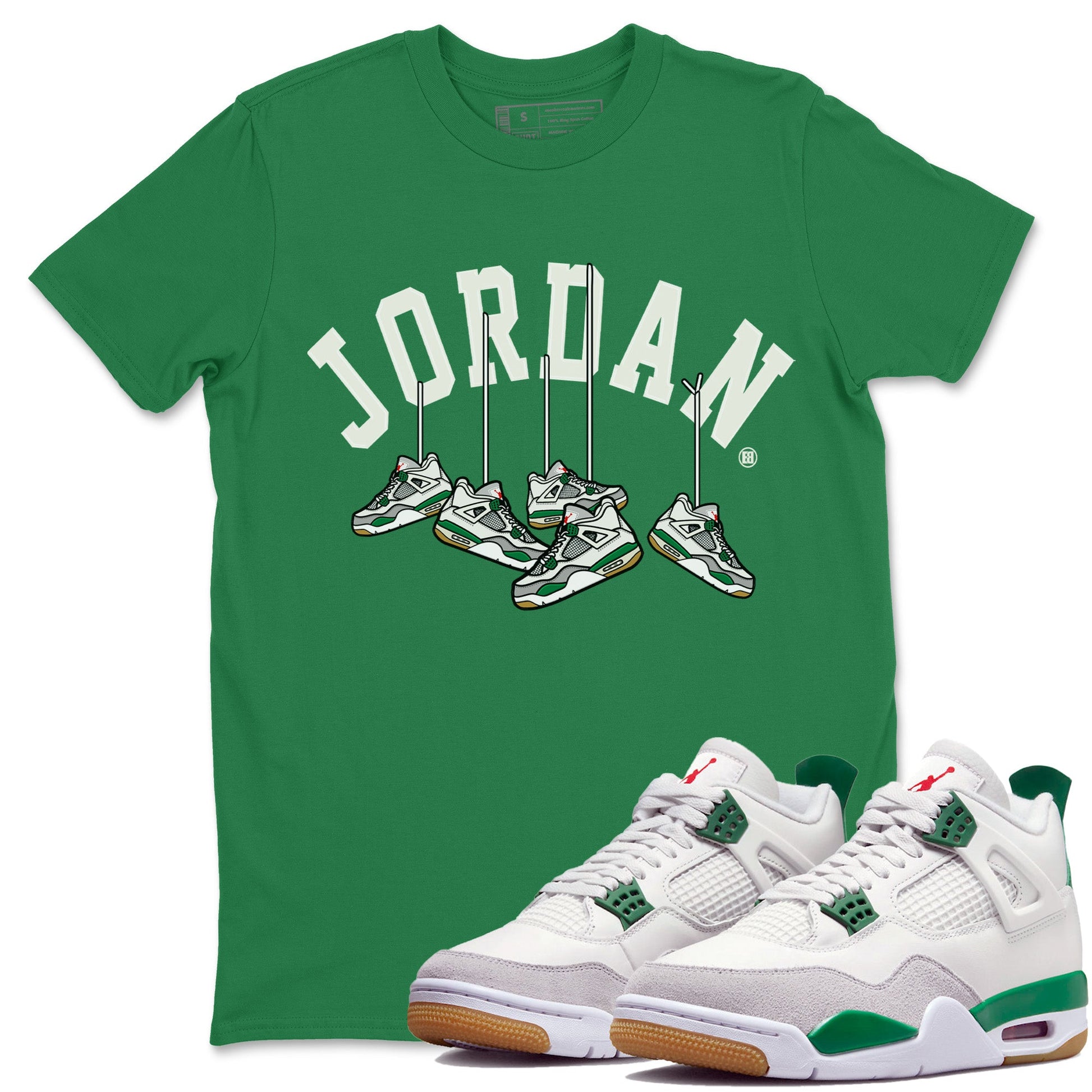 Air Jordan 4 Pine Green Hanging Sneakers Crew Neck Sneaker Tees Jordan Retro 4 Pine Green Sneaker T-Shirts Washing and Care Tip