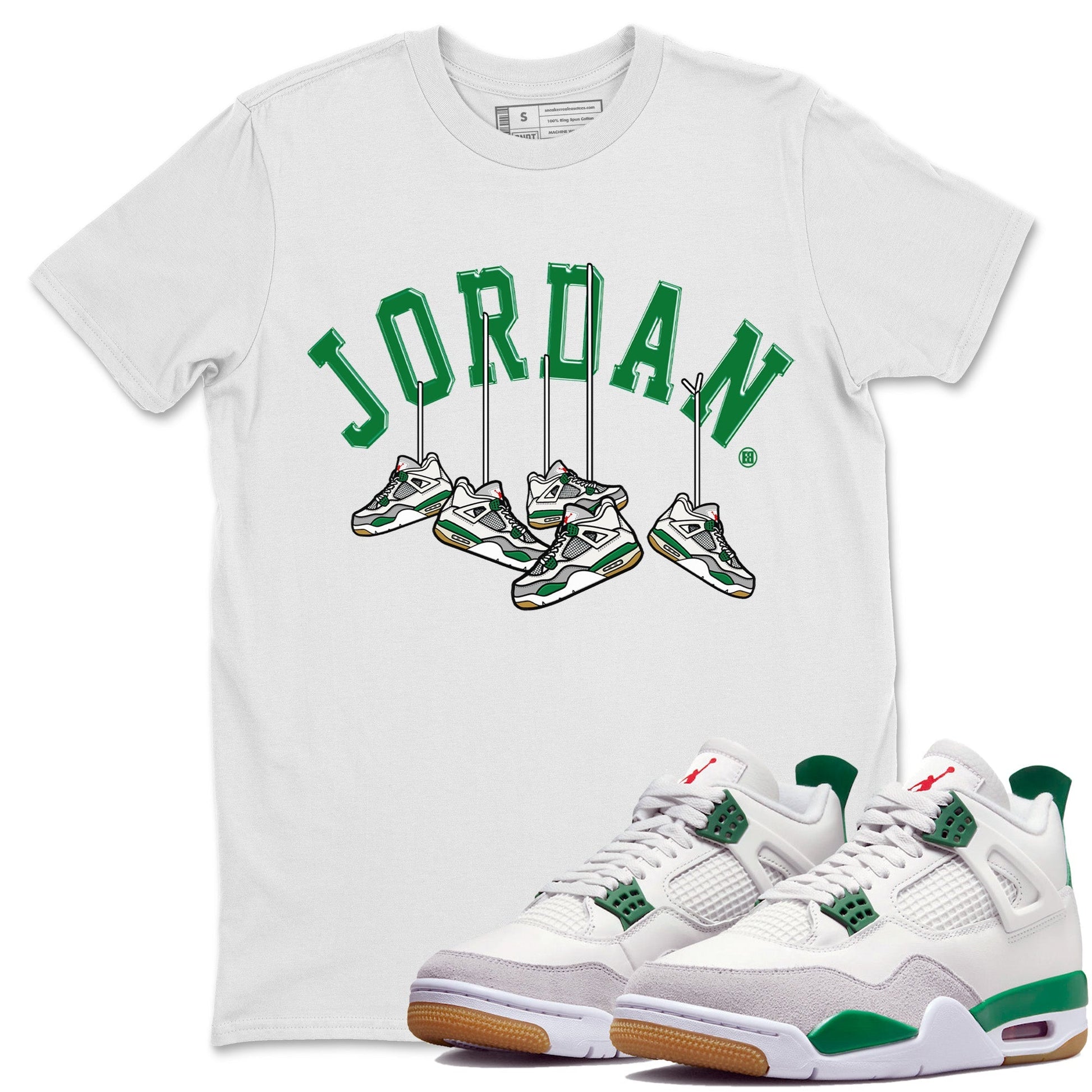 Jordan 4 Pine Green SB Sneaker Match Tees Hanging Sneakers Sneaker Tees Jordan Retro 4 Pine Green Sneaker Tees Sneaker Release Shirts Unisex Shirts White 1