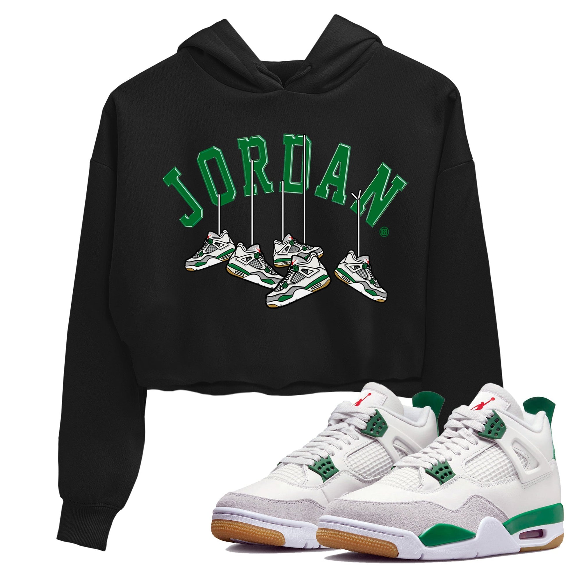 Jordan 4 Pine Green SB Sneaker Match Tees Hanging Sneakers Sneaker Tees Jordan Retro 4 Pine Green Sneaker Tees Sneaker Release Shirts Women's Shirts Black 1