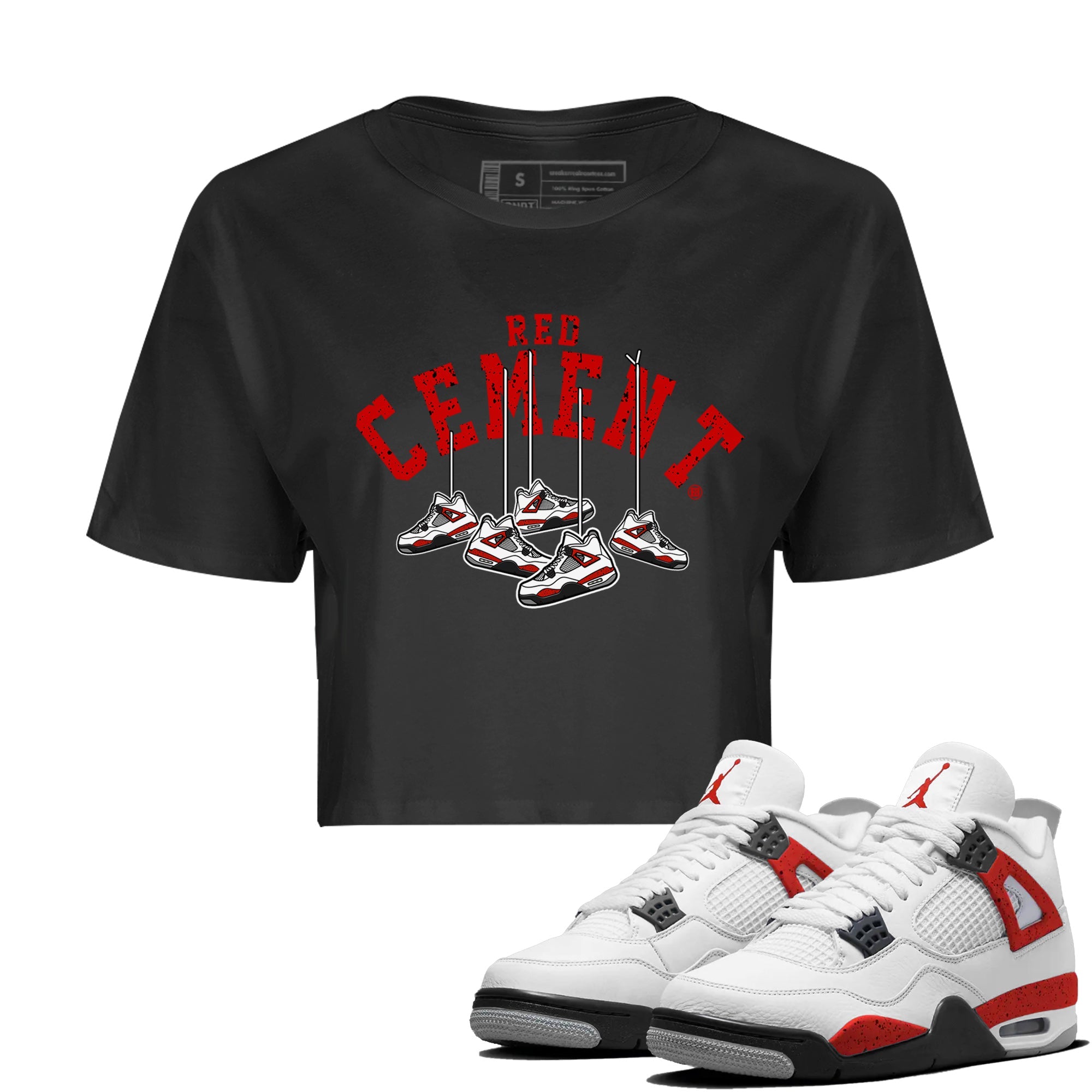 Air Jordan 4 Red Cement Sneaker Match Tees Cherry Hanging Sneakers Sneaker Tees Air Jordan 4 Red Cement Sneaker Release Tees Women's Shirts Black 1