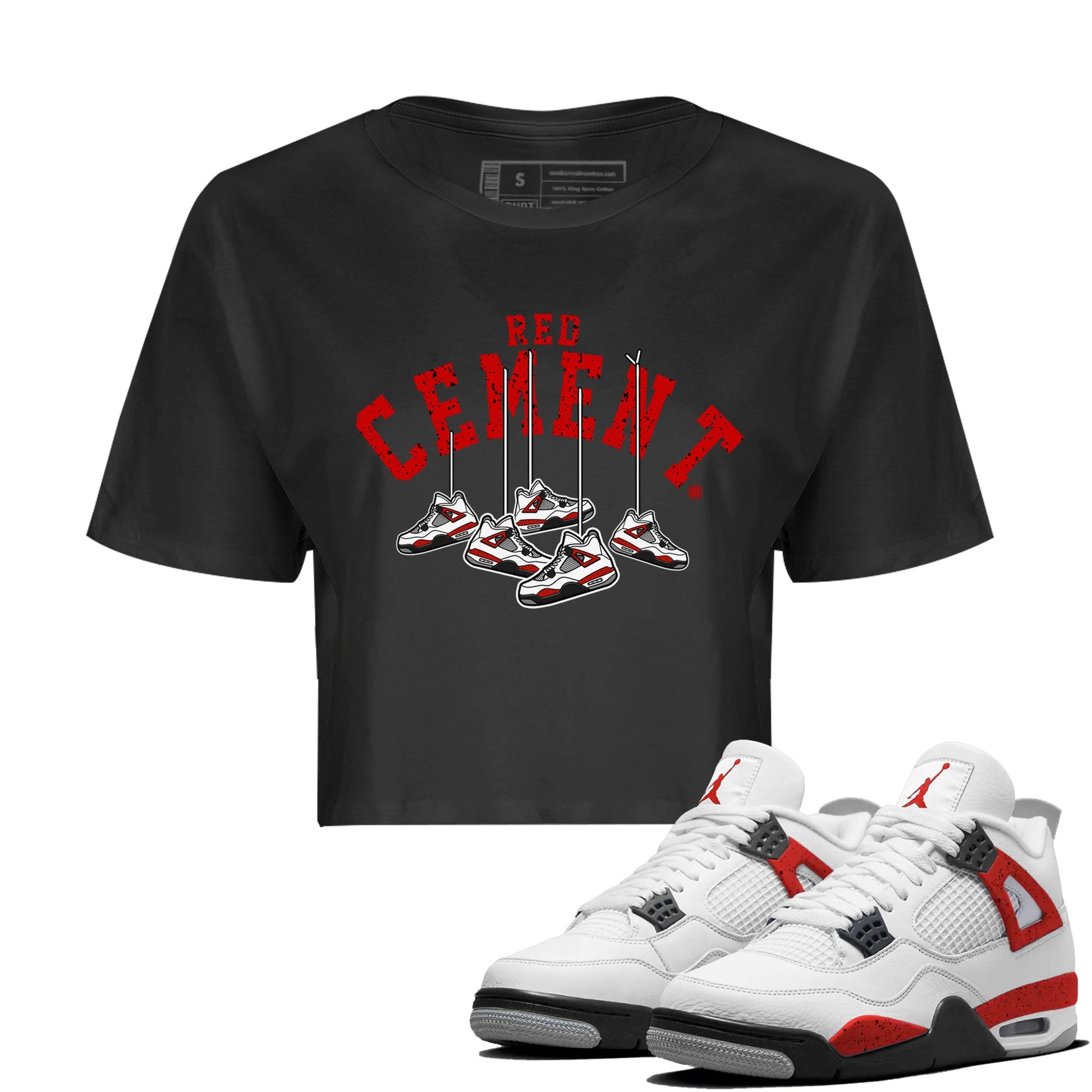 Air Jordan 4 Red Cement Sneaker Match Tees Cherry Hanging Sneakers Sneaker Tees Air Jordan 4 Red Cement Sneaker Release Tees Women's Shirts Black 1